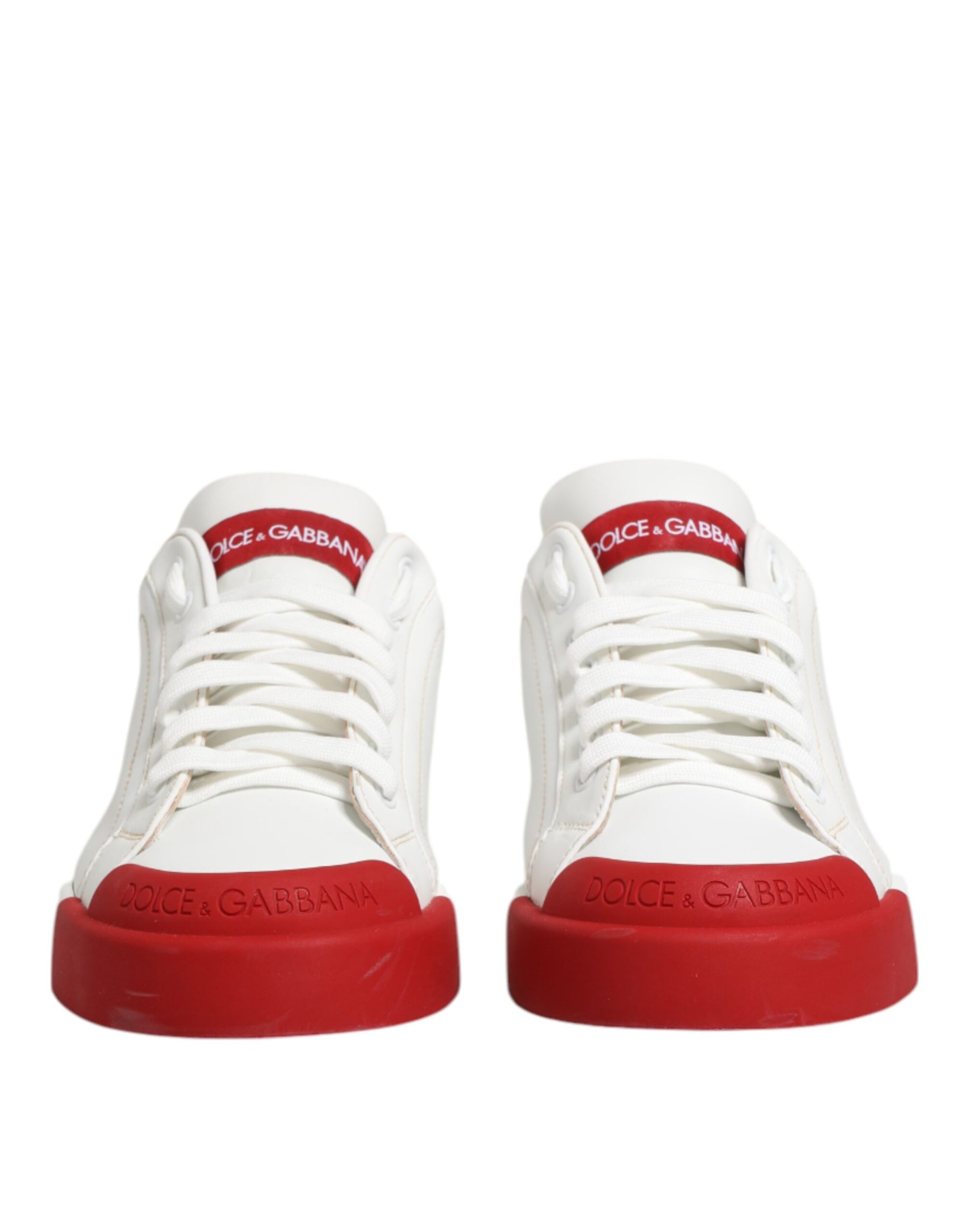 Dolce & Gabbana White Red Leather Lace Up Sneakers Shoes