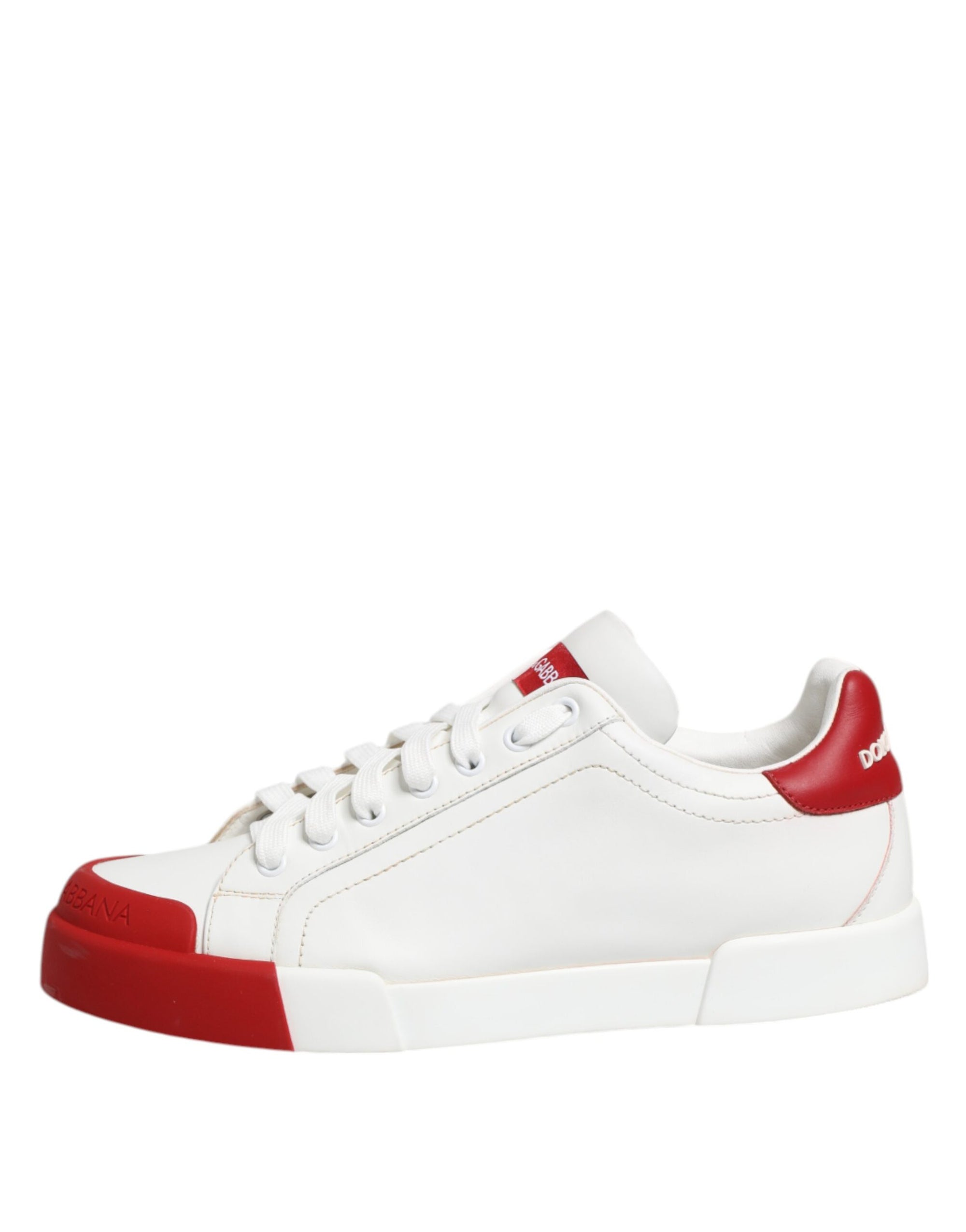Dolce & Gabbana White Red Leather Lace Up Sneakers Shoes