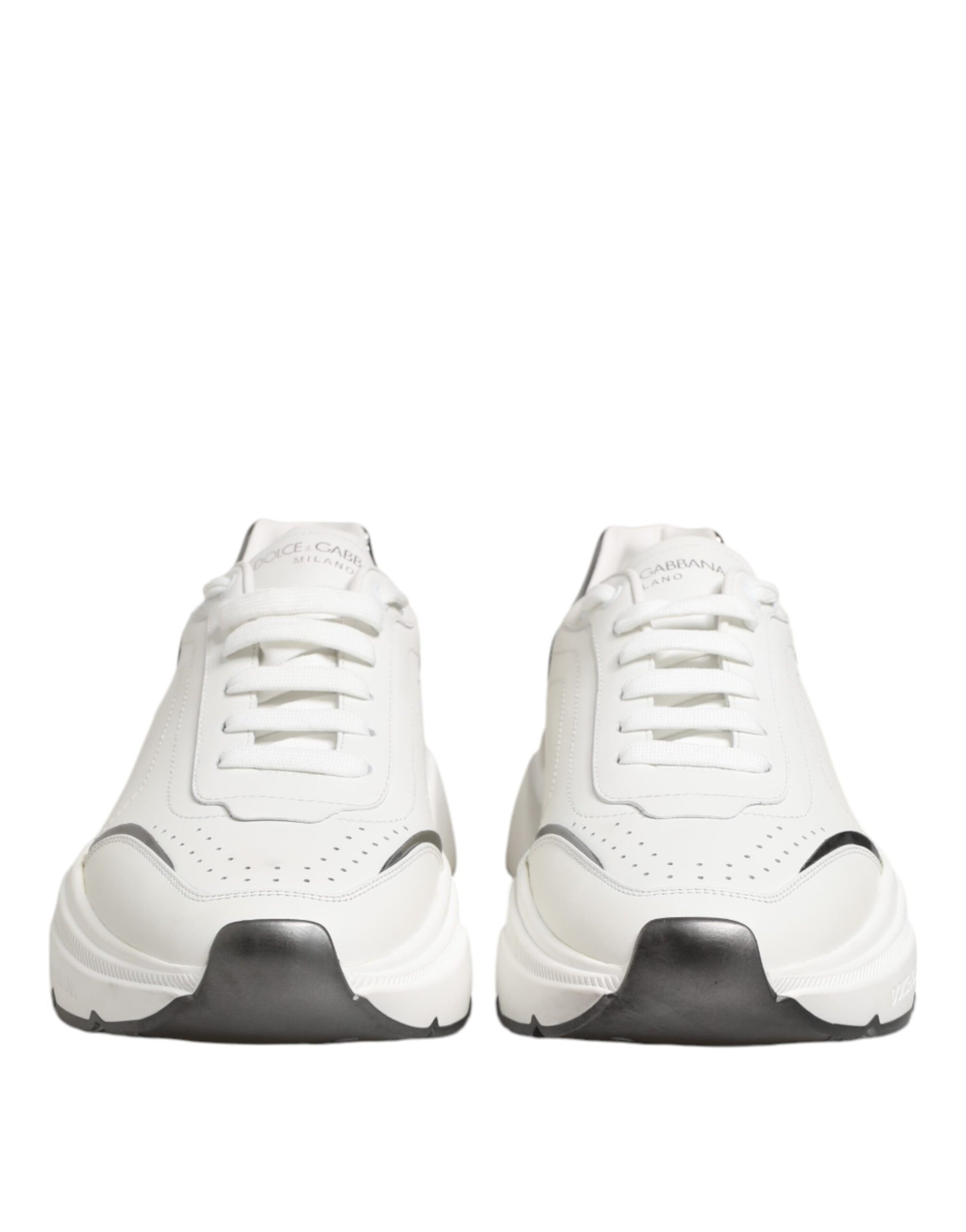 Dolce & Gabbana White Silver DAYMASTER Leather Sneakers Shoes