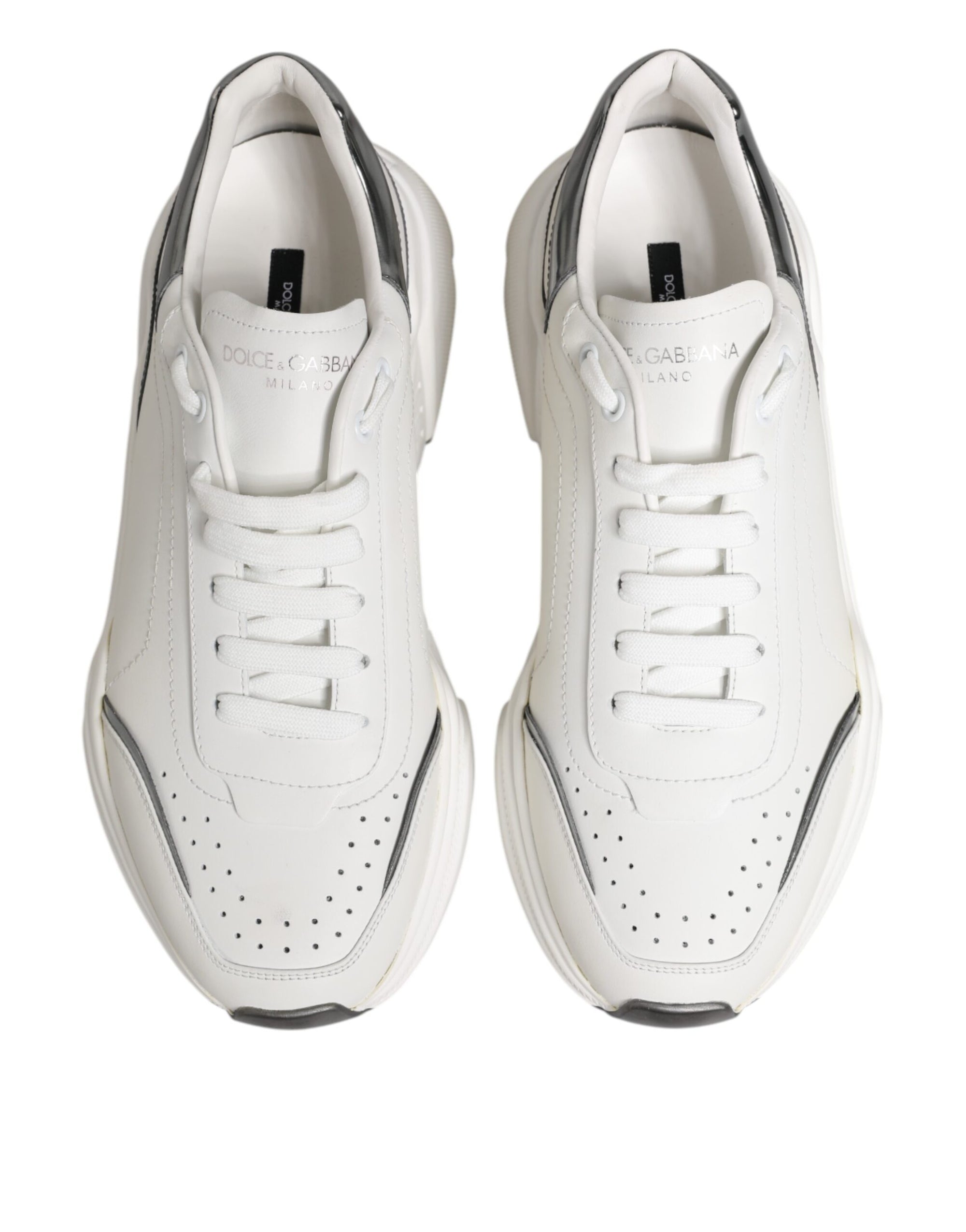 Dolce & Gabbana White Silver DAYMASTER Leather Sneakers Shoes