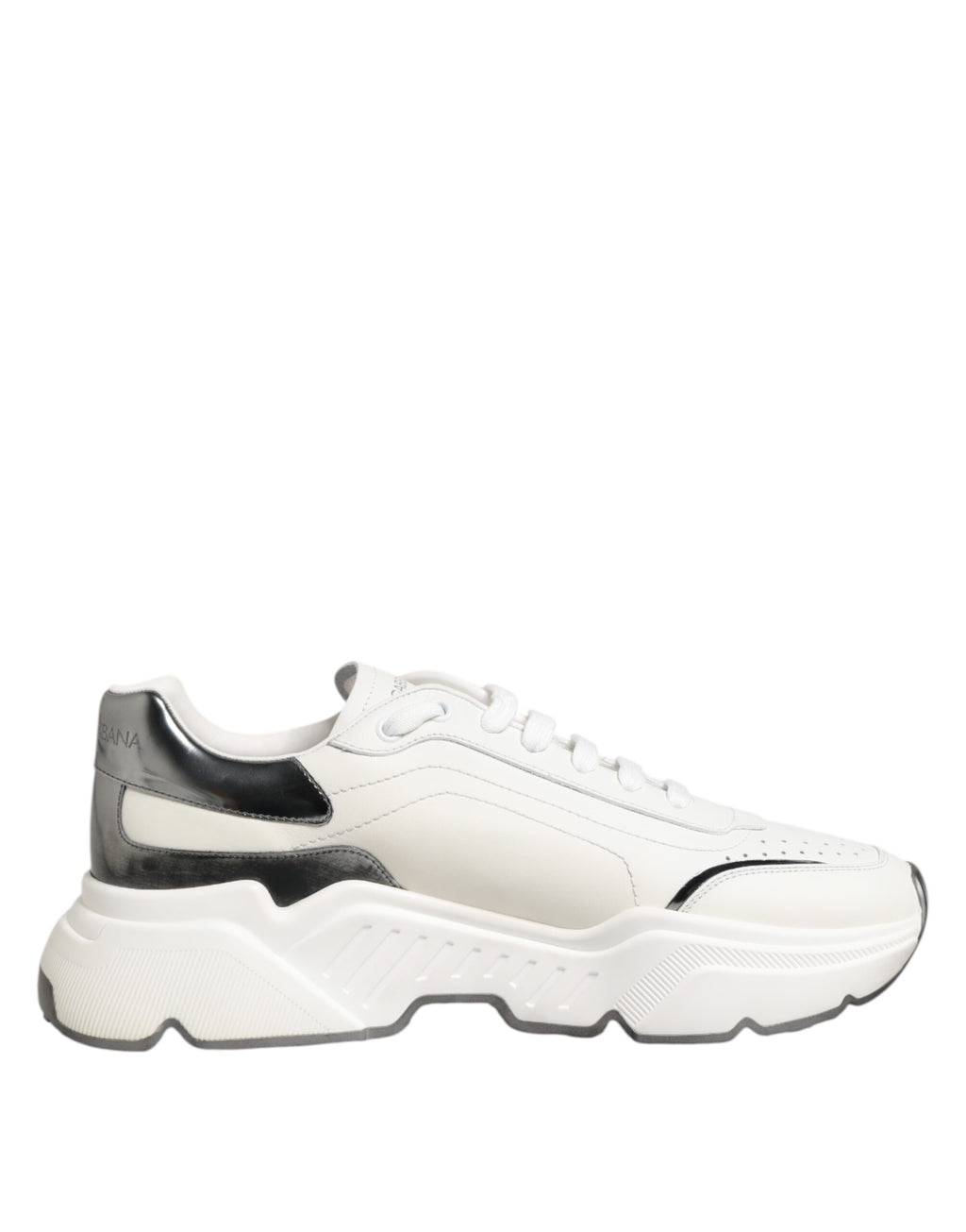 Dolce & Gabbana White Silver DAYMASTER Leather Sneakers Shoes