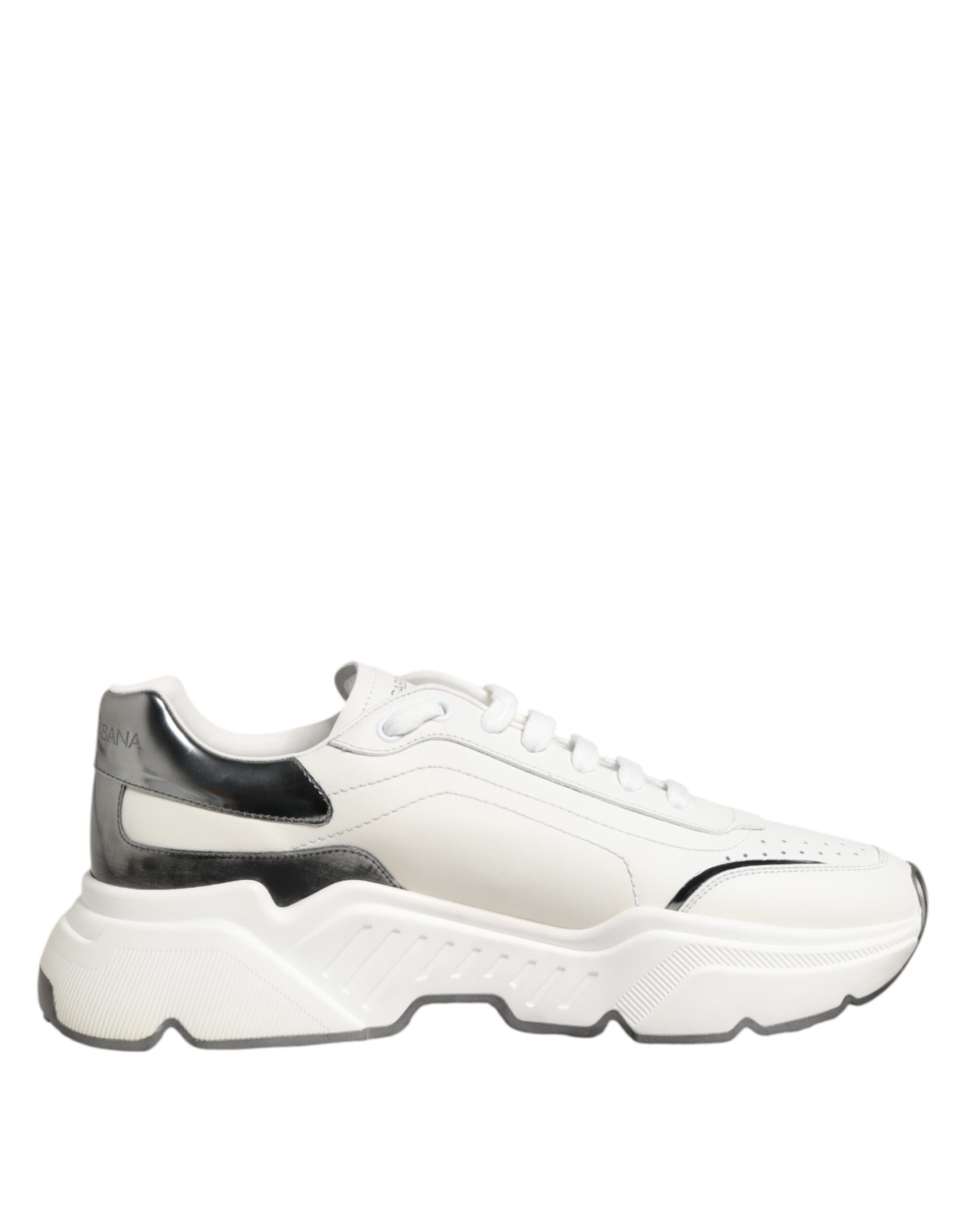 Dolce & Gabbana White Silver DAYMASTER Leather Sneakers Shoes