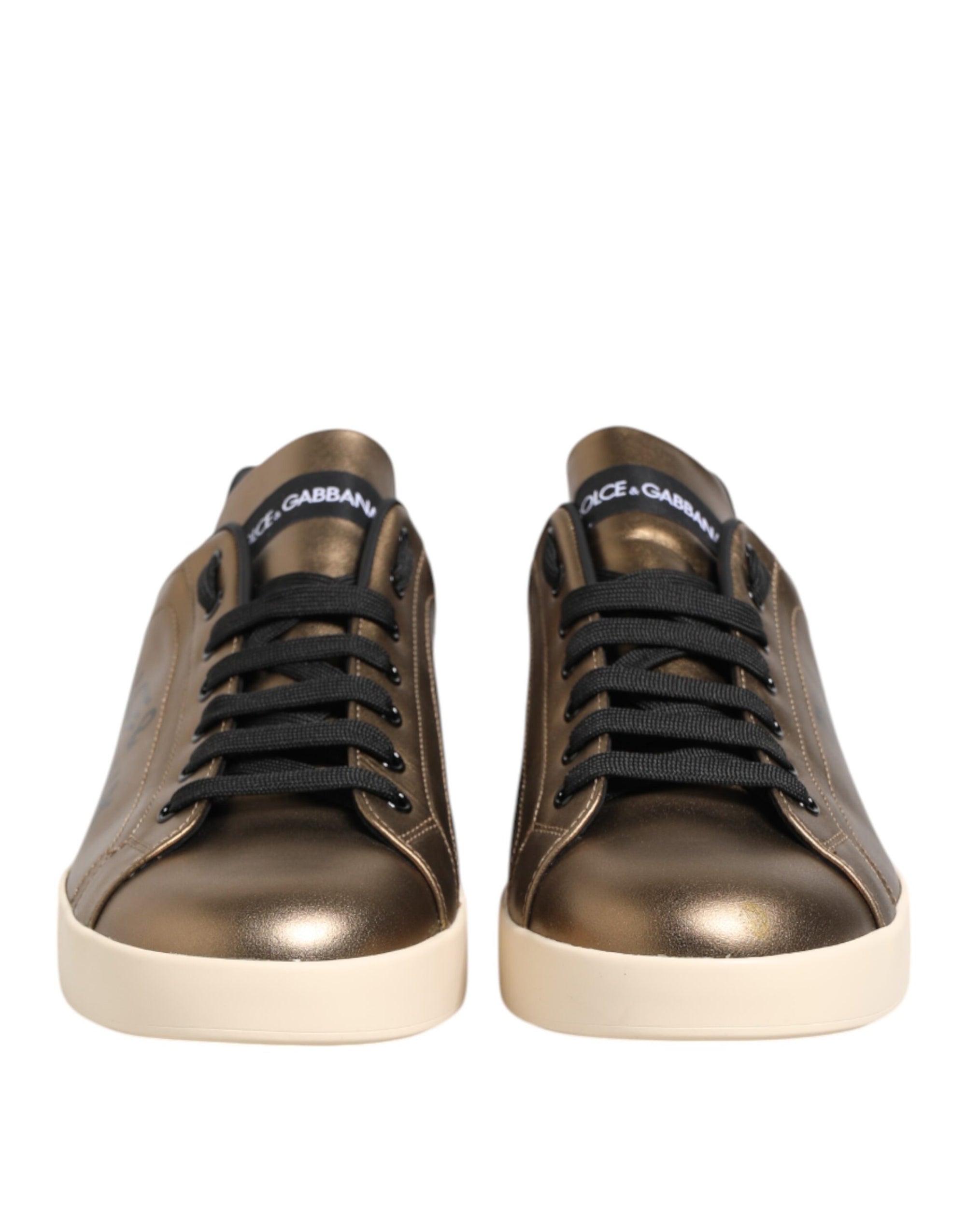 Dolce & Gabbana Gold Portofino Leather Low Top Sneakers Shoes