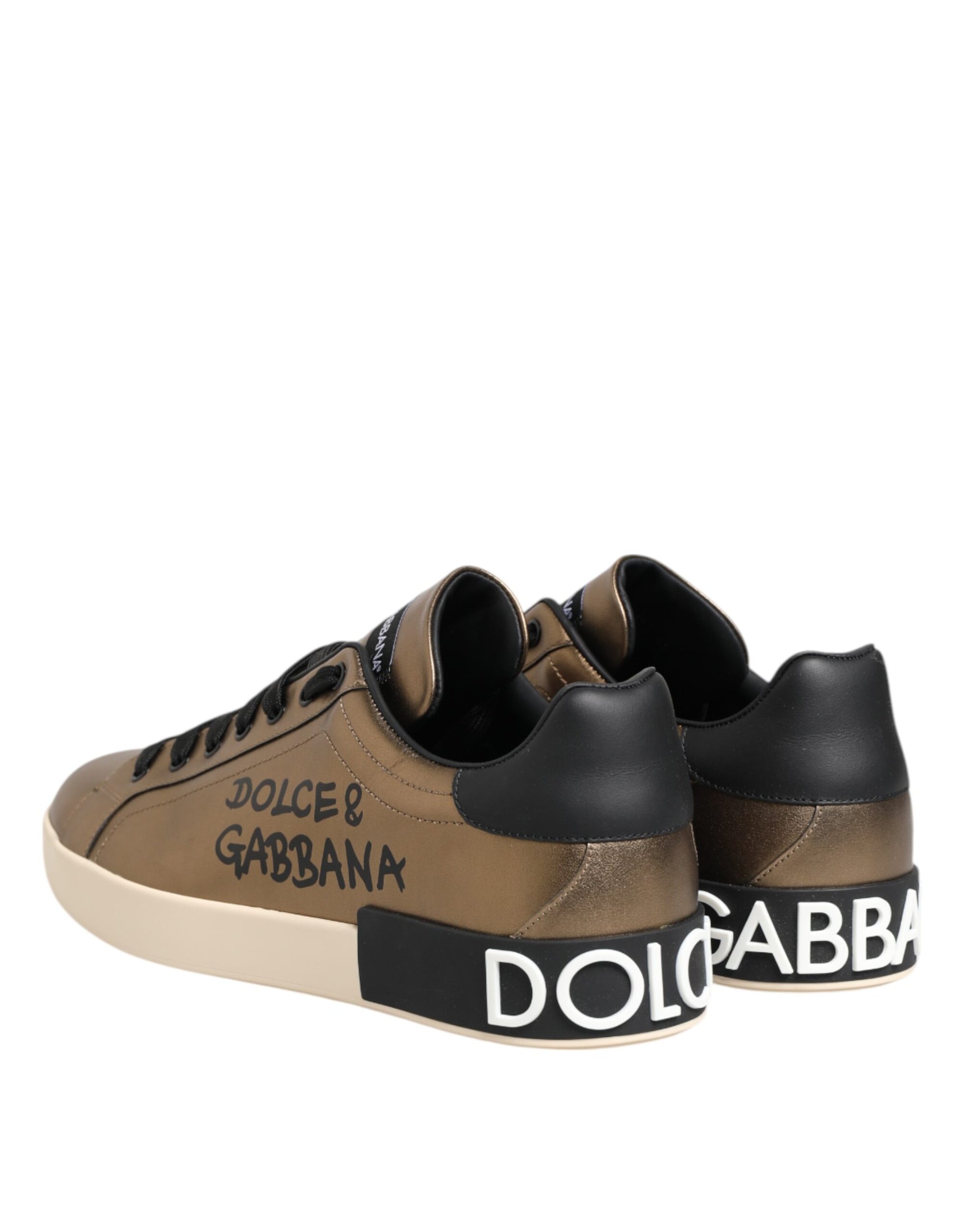 Dolce & Gabbana Gold Portofino Leather Low Top Sneakers Shoes