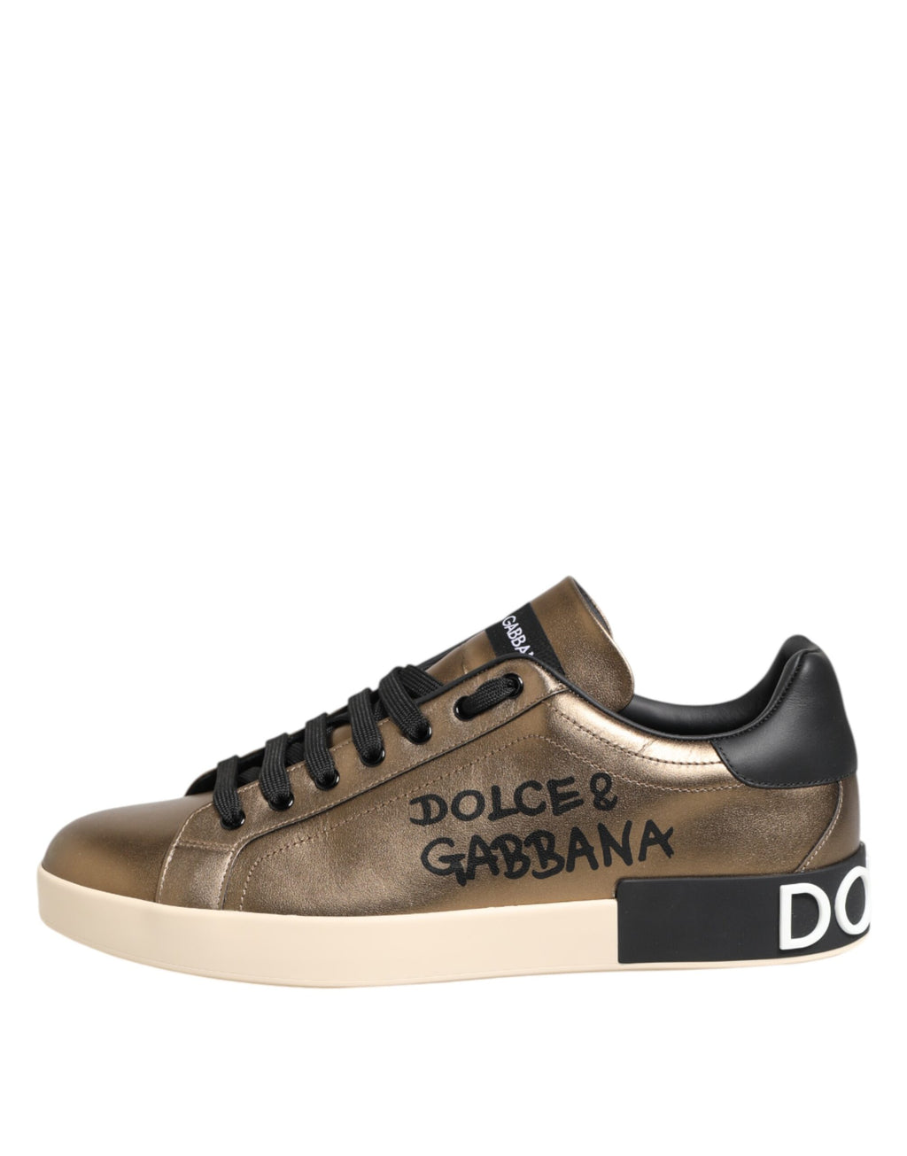 Dolce & Gabbana Gold Portofino Leather Low Top Sneakers Shoes