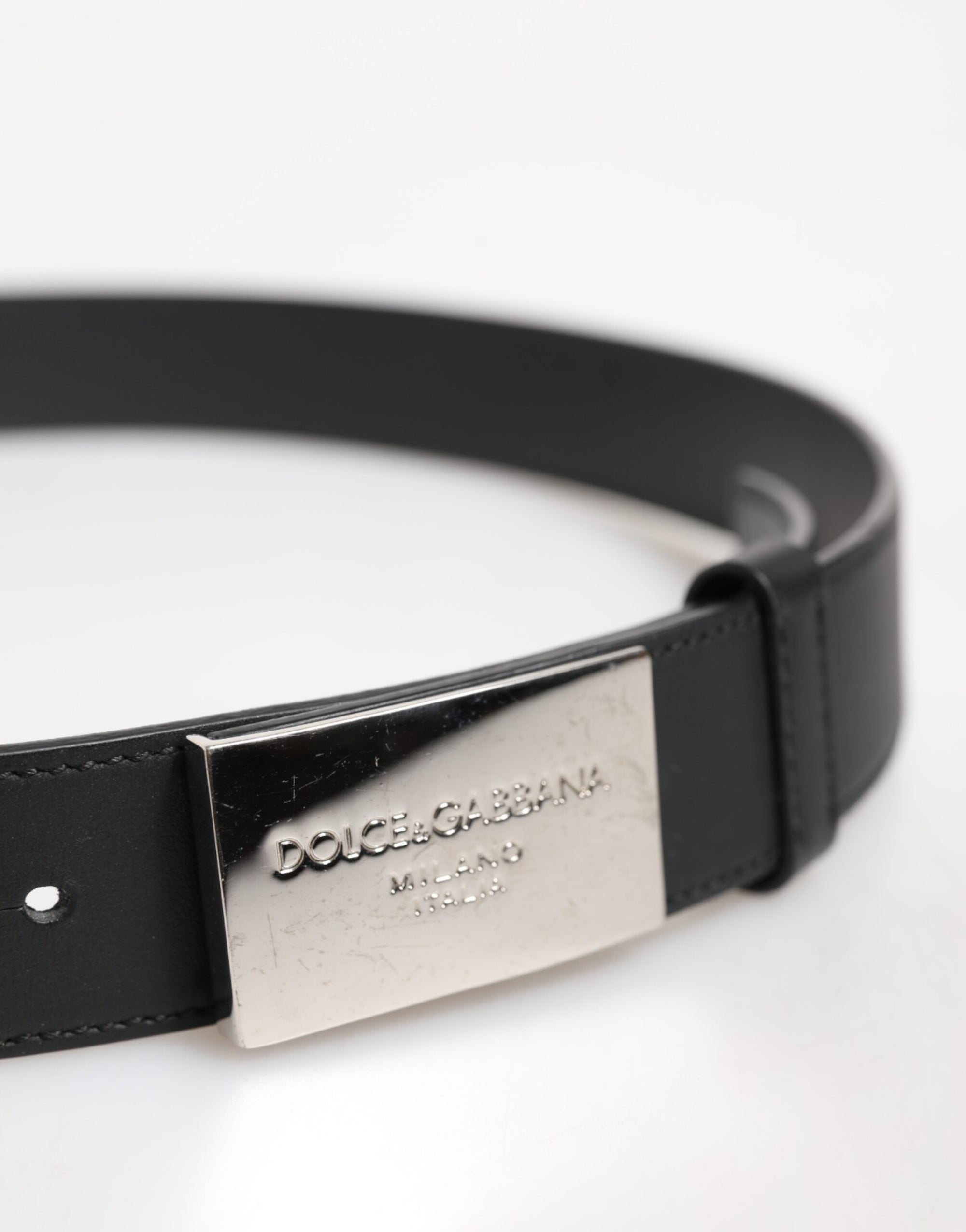 Dolce & Gabbana Black Leather Classic Metal Logo Buckle Belt