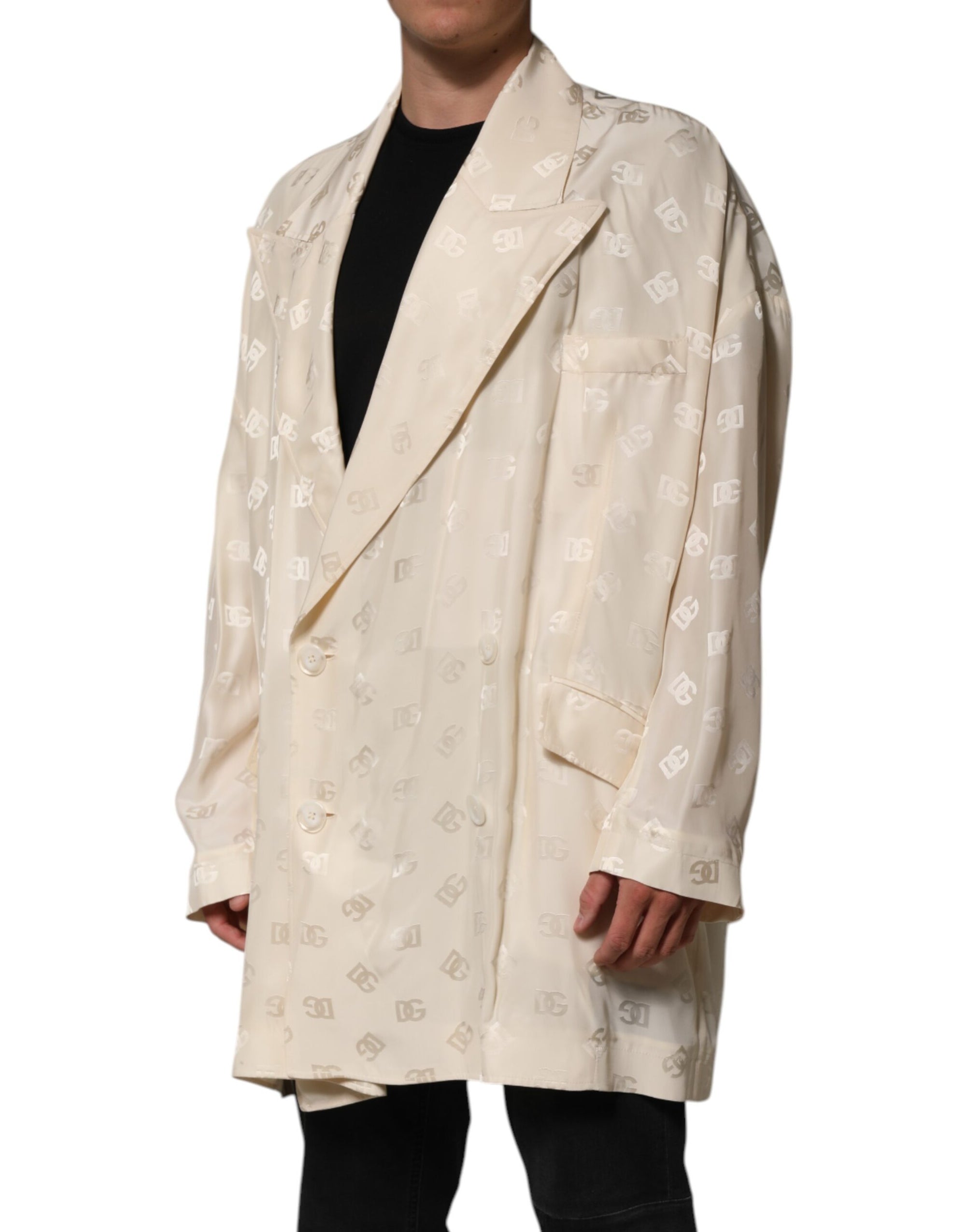 Dolce & Gabbana Beige Polyester Logo Monogram Coat Jacket