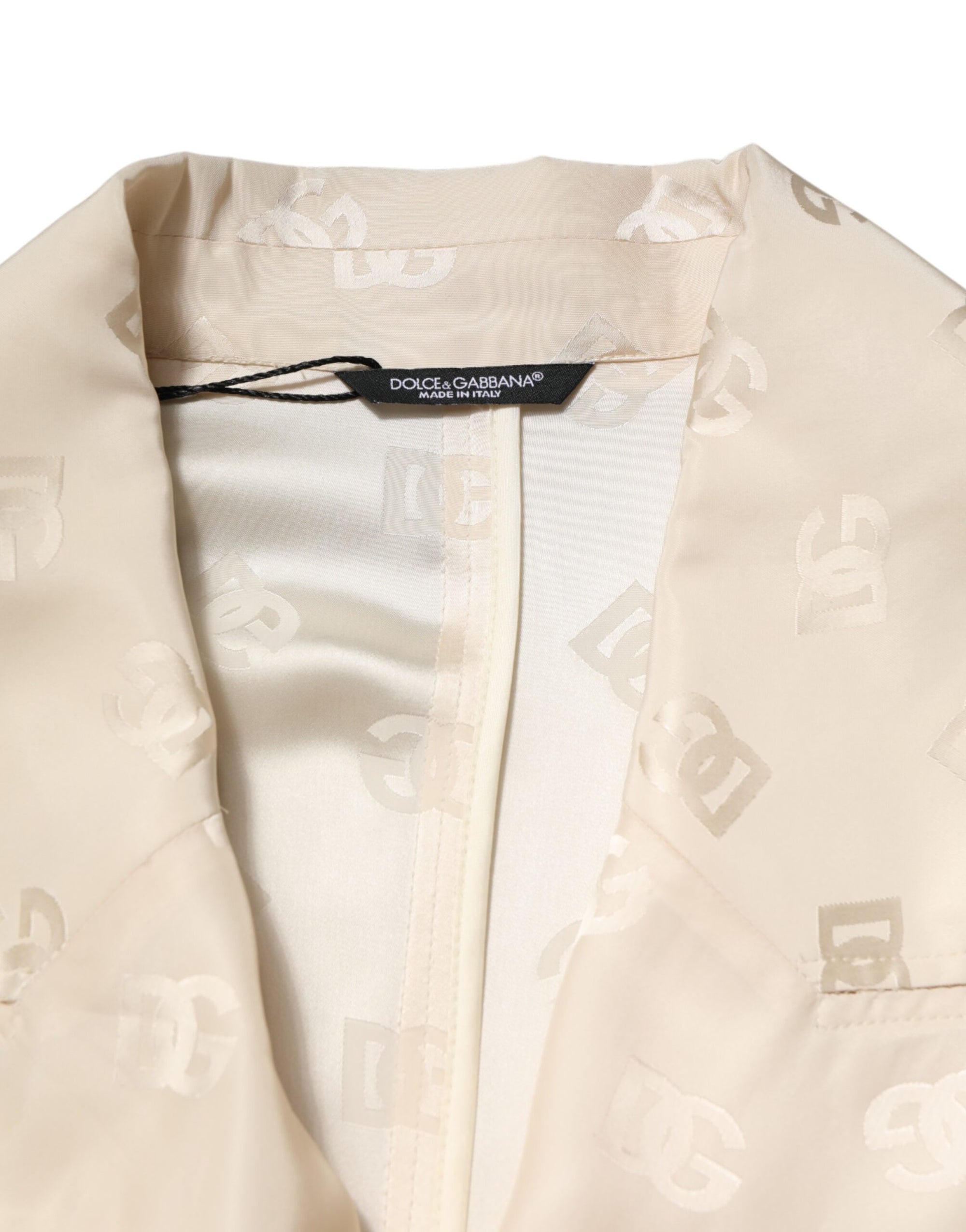 Dolce & Gabbana Beige Polyester Logo Monogram Coat Jacket