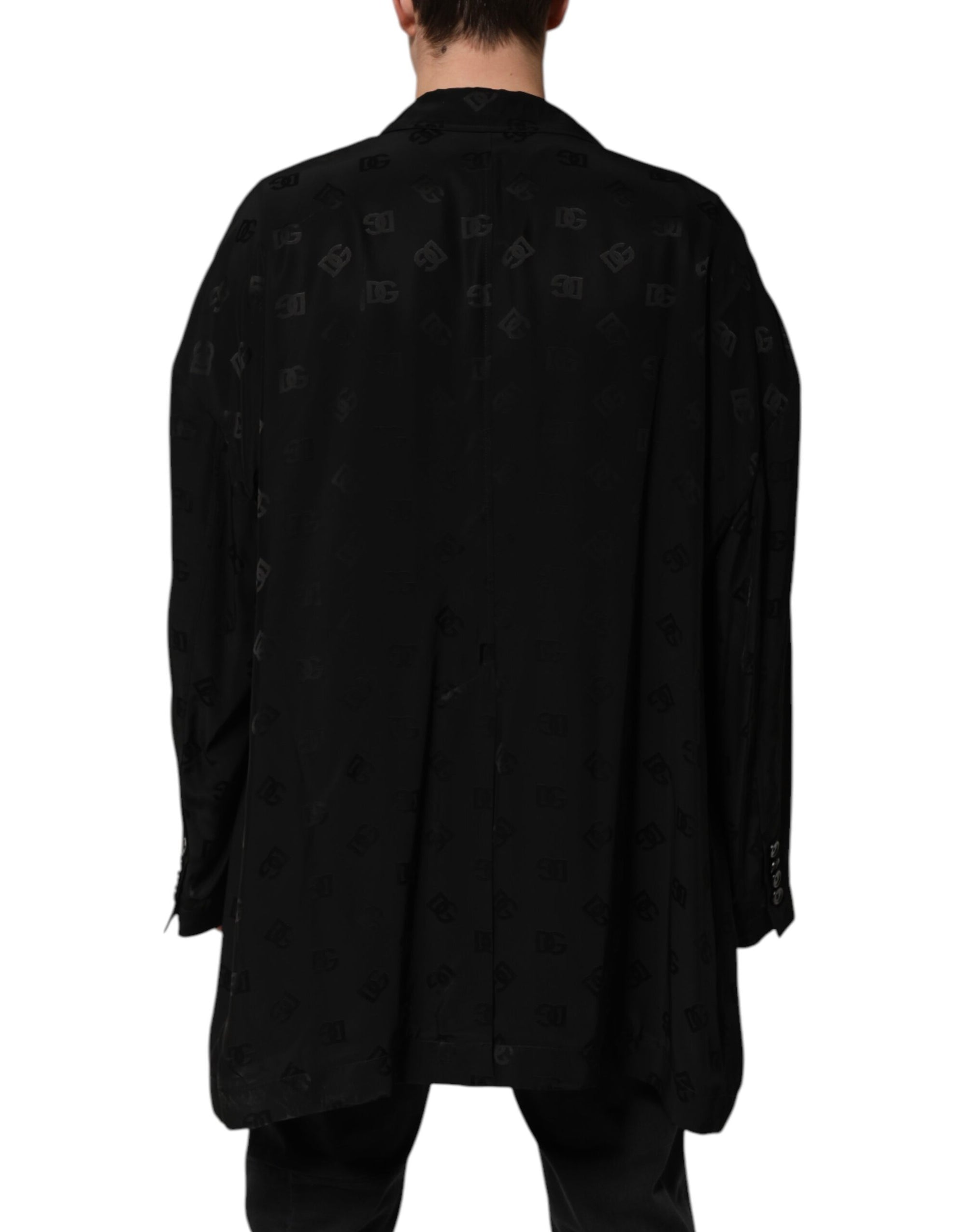 Dolce & Gabbana Black Polyester Logo Monogram Coat Jacket