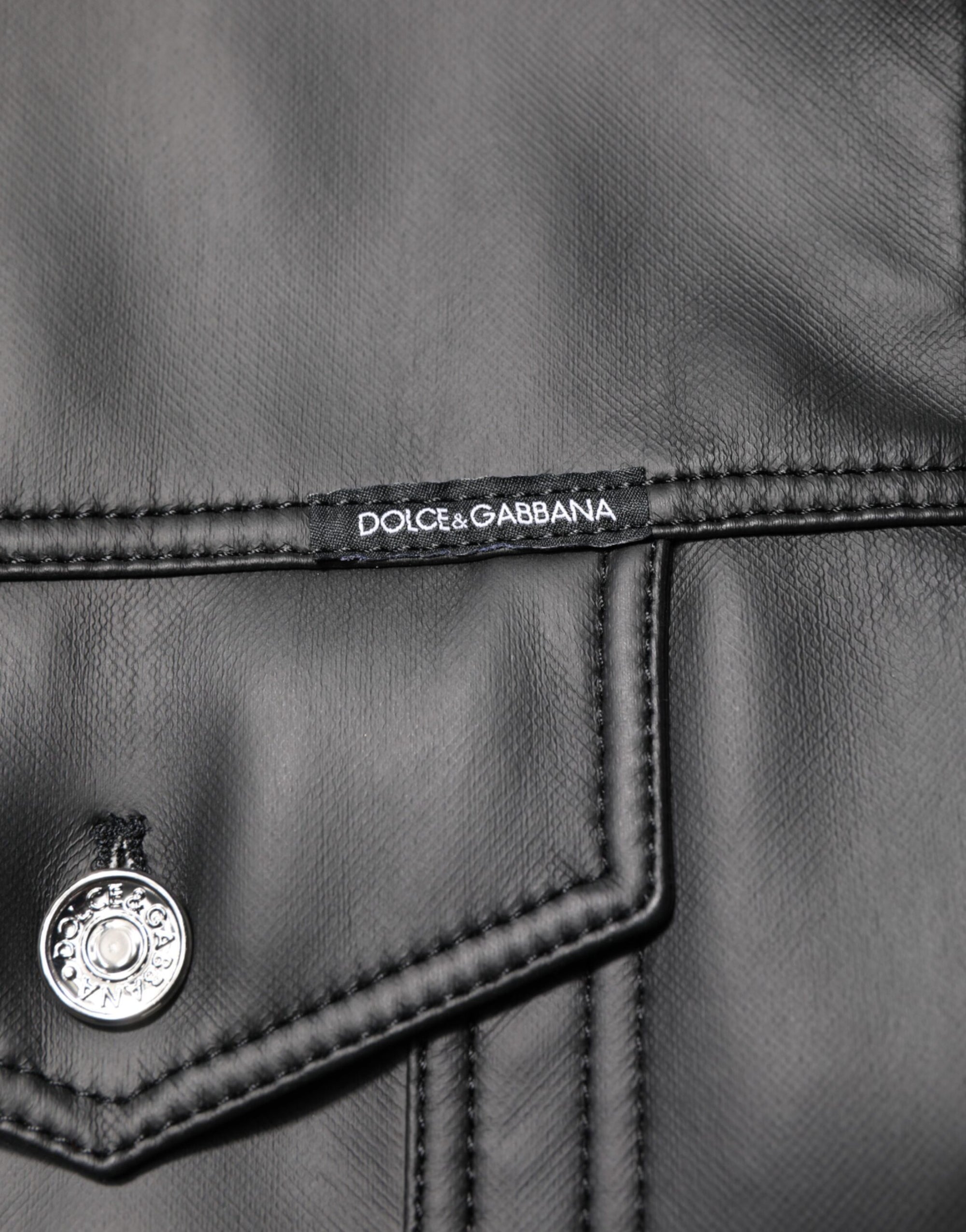 Dolce & Gabbana Black Polyester Button Down Biker Jacket