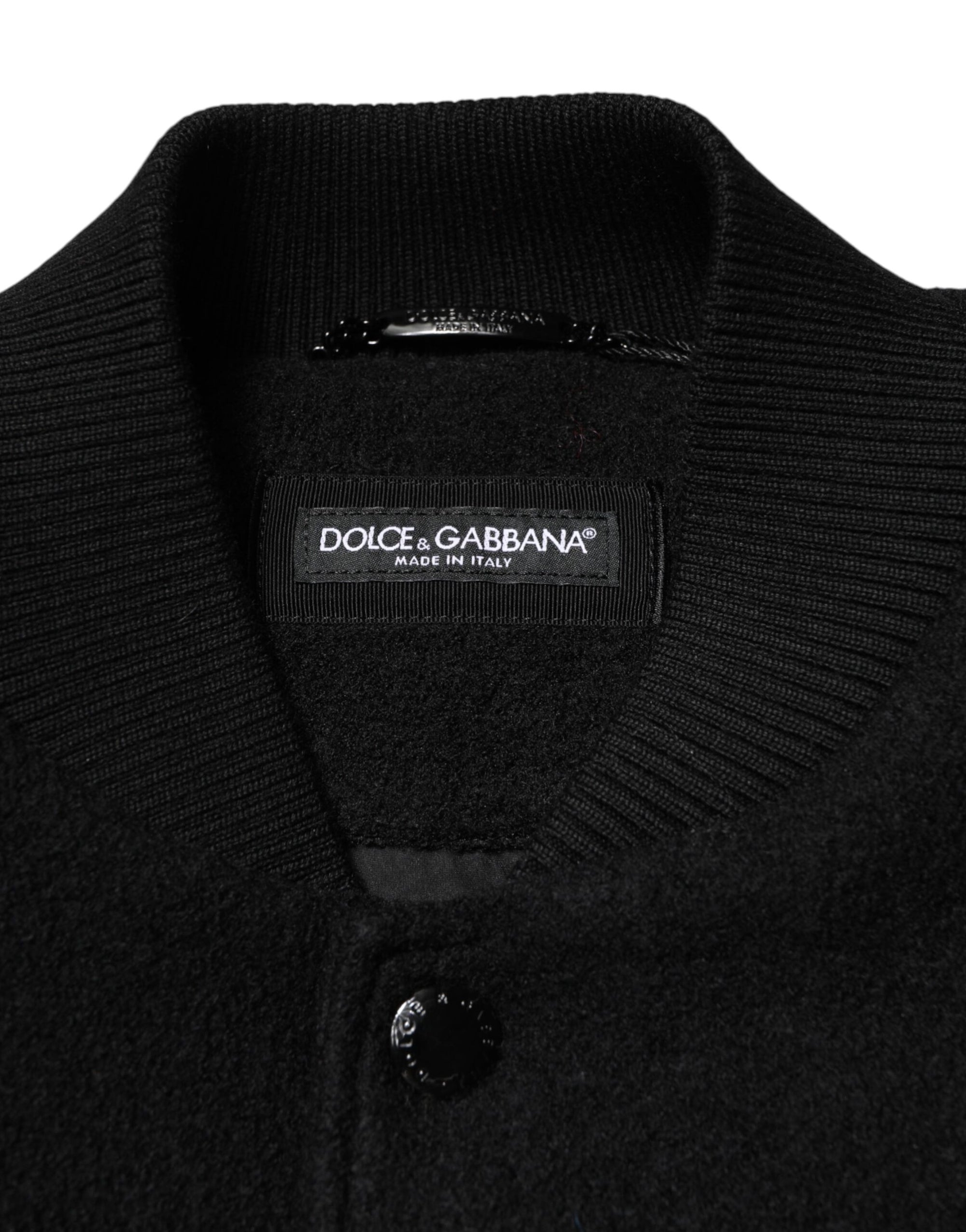 Dolce & Gabbana Black Wool Logo Plaque Bomber Jacket