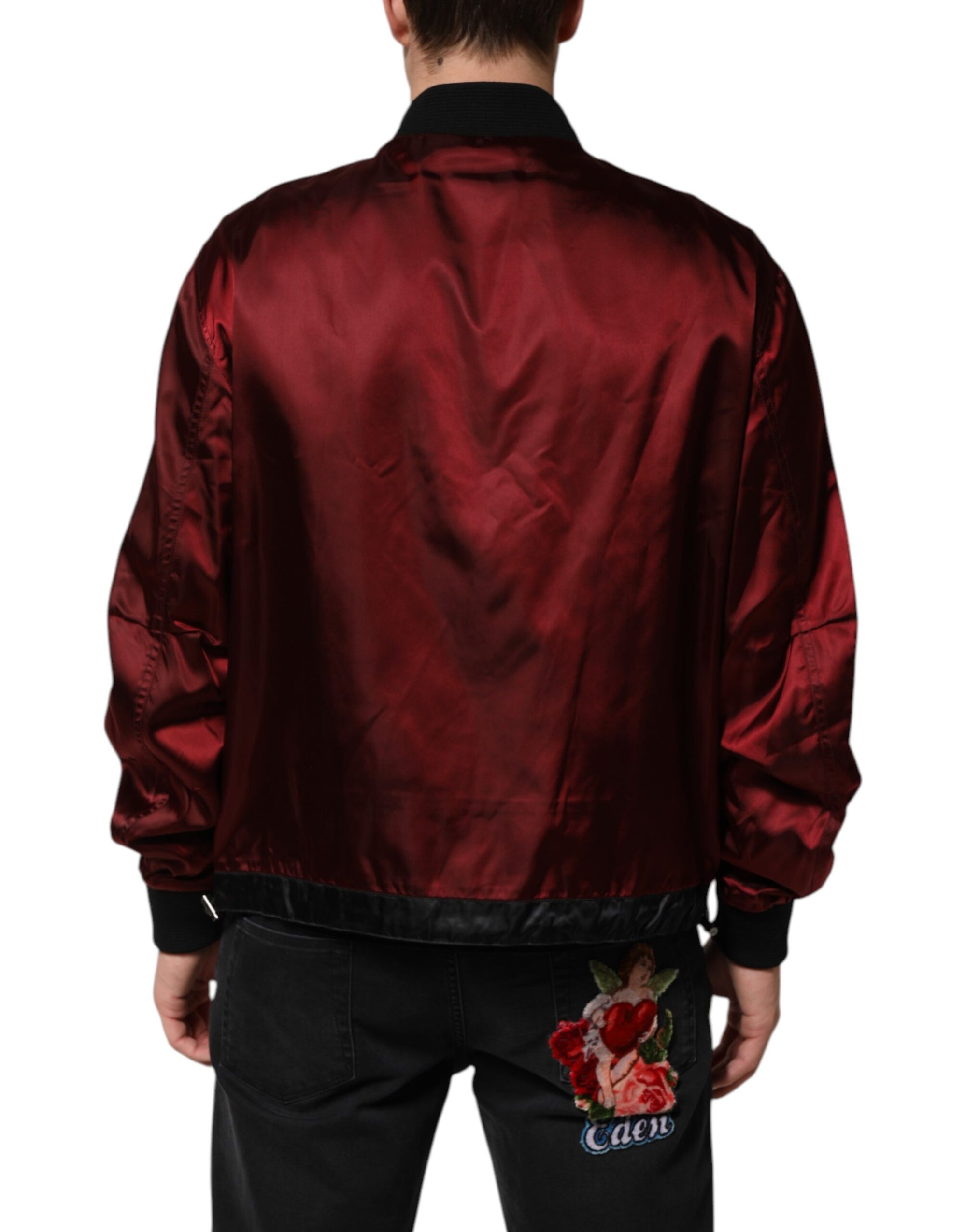 Dolce & Gabbana Maroon Nylon DG Crown Embroidery Jacket