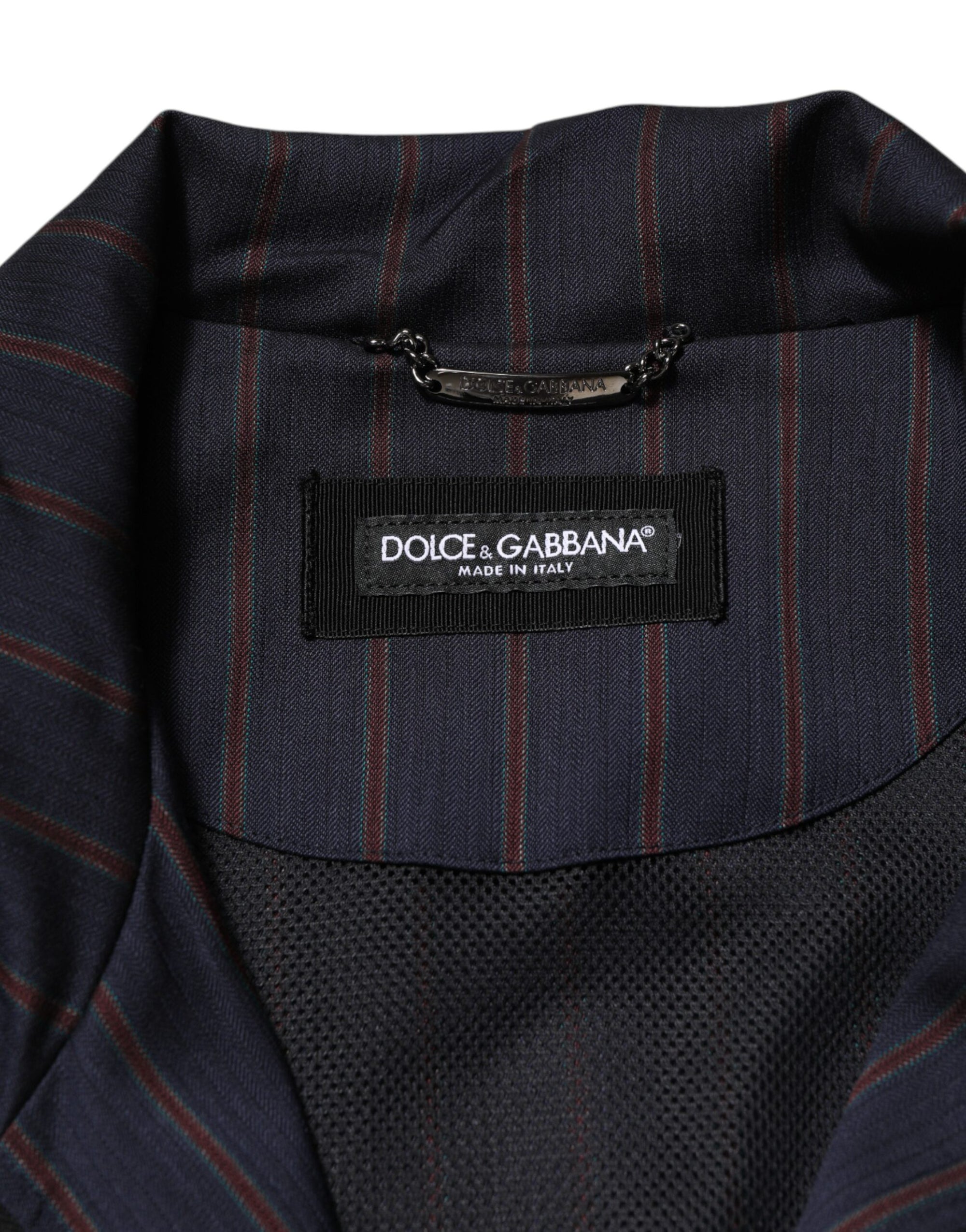 Dolce & Gabbana Blue Red Striped Logo Plaque Full Zip Jacket