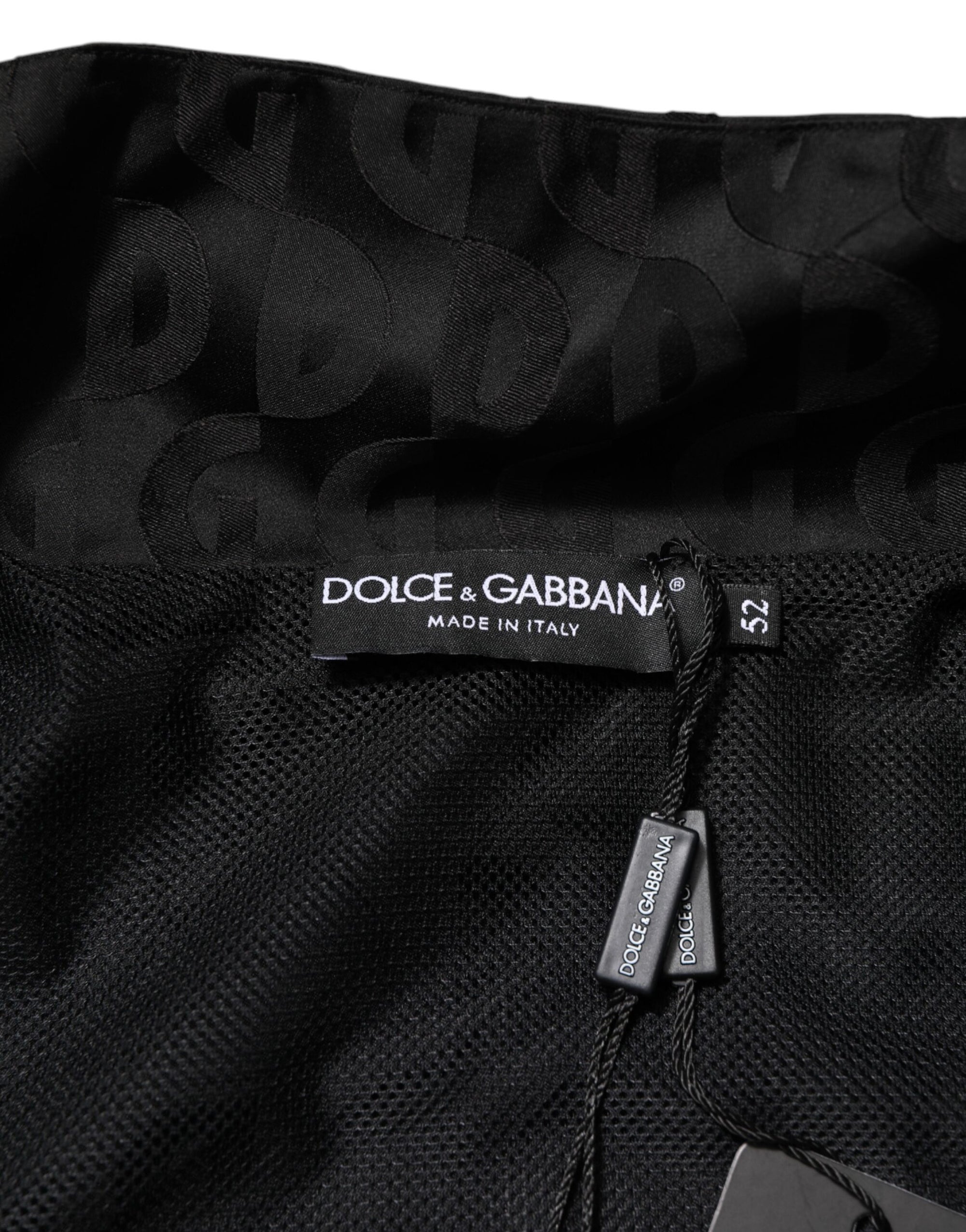 Dolce & Gabbana Black Jacquard Men Full Zip Bomber Sweater