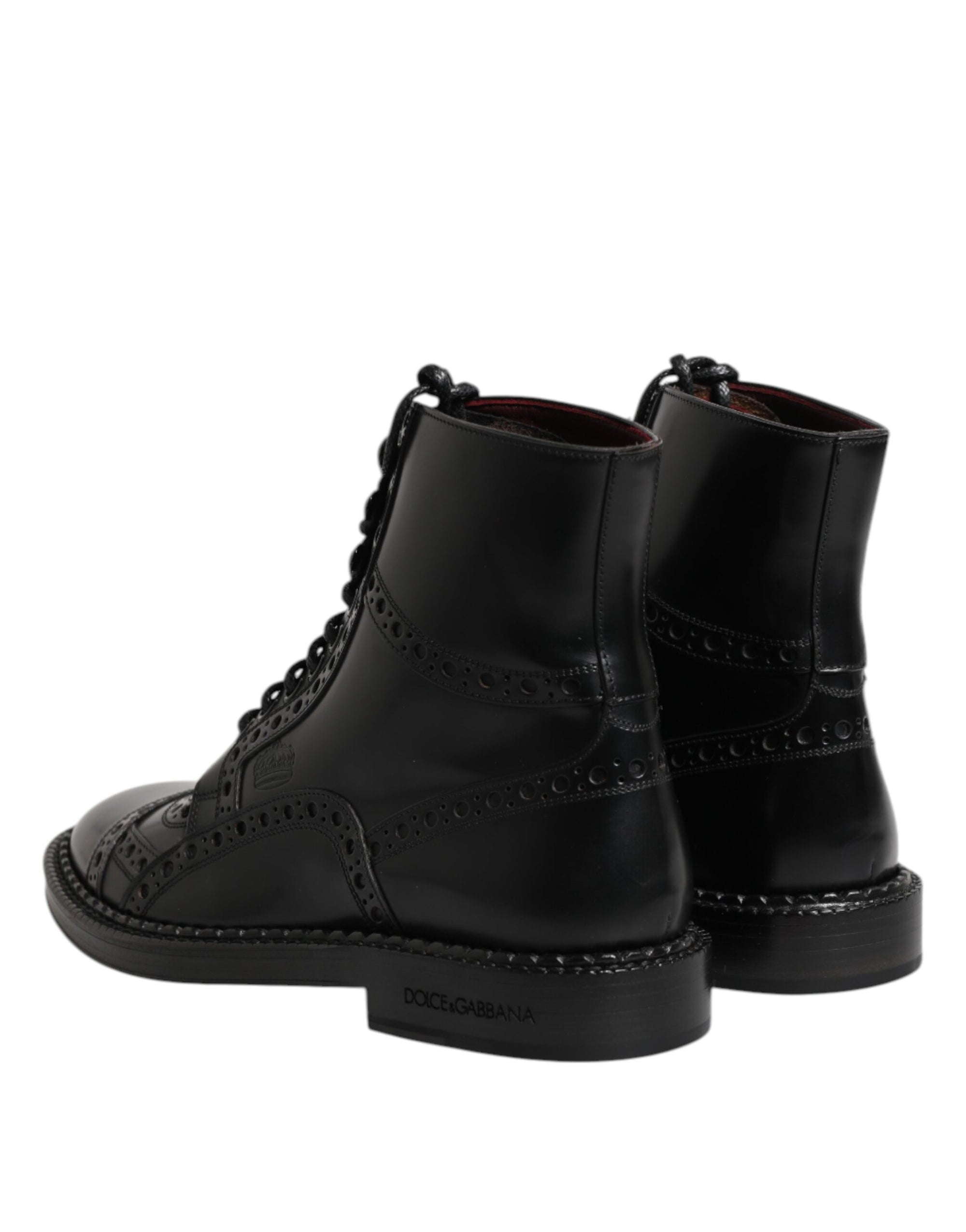 Dolce & Gabbana Black Leather Lace Up Mid Calf Boots Shoes