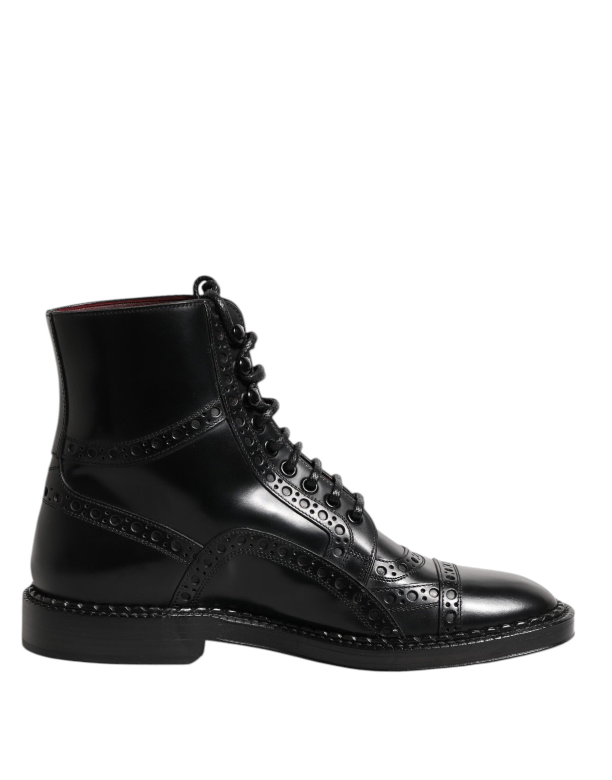 Dolce & Gabbana Black Leather Lace Up Mid Calf Boots Shoes