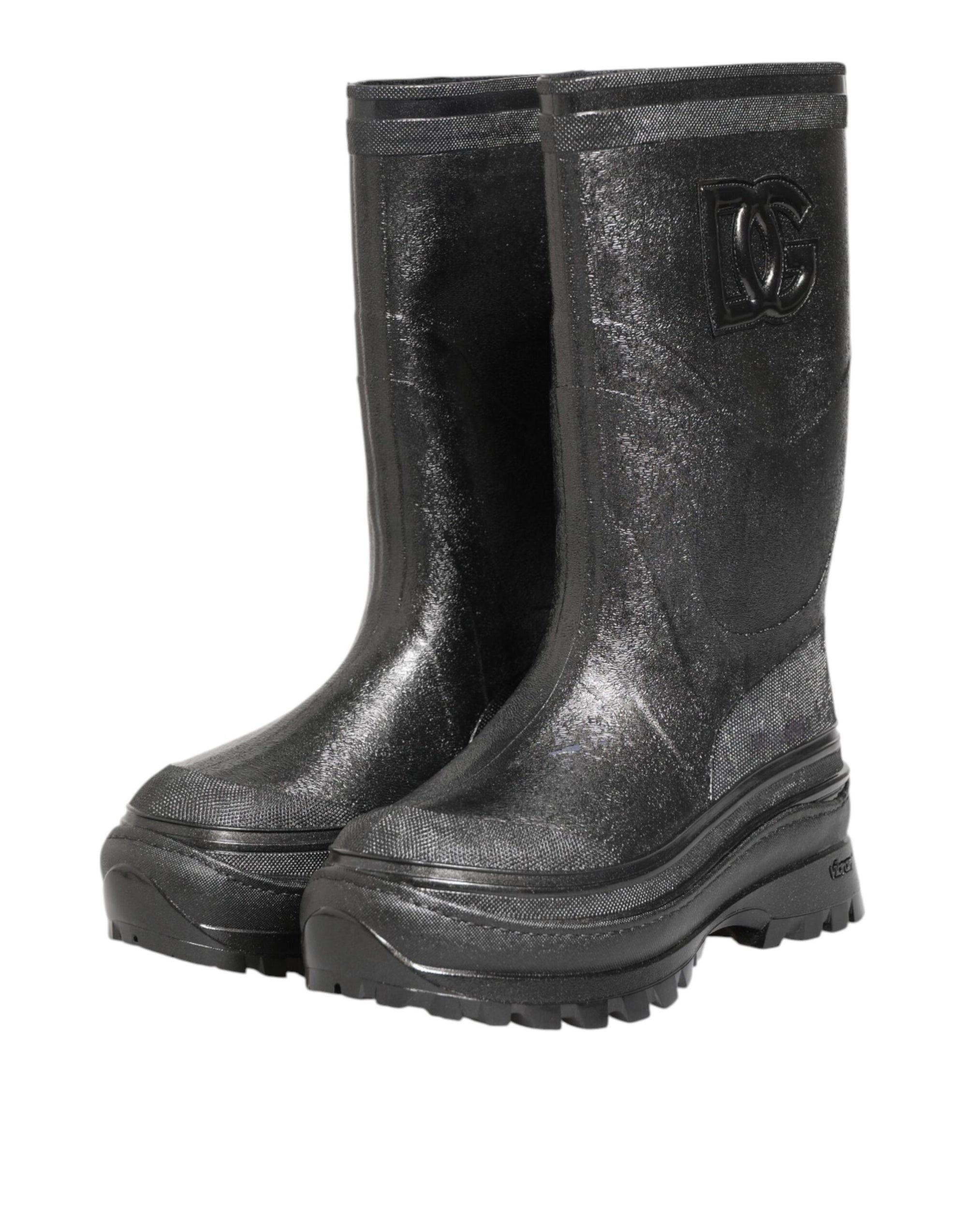 Dolce & Gabbana Metallic Black Pull On Rain Boots Shoes