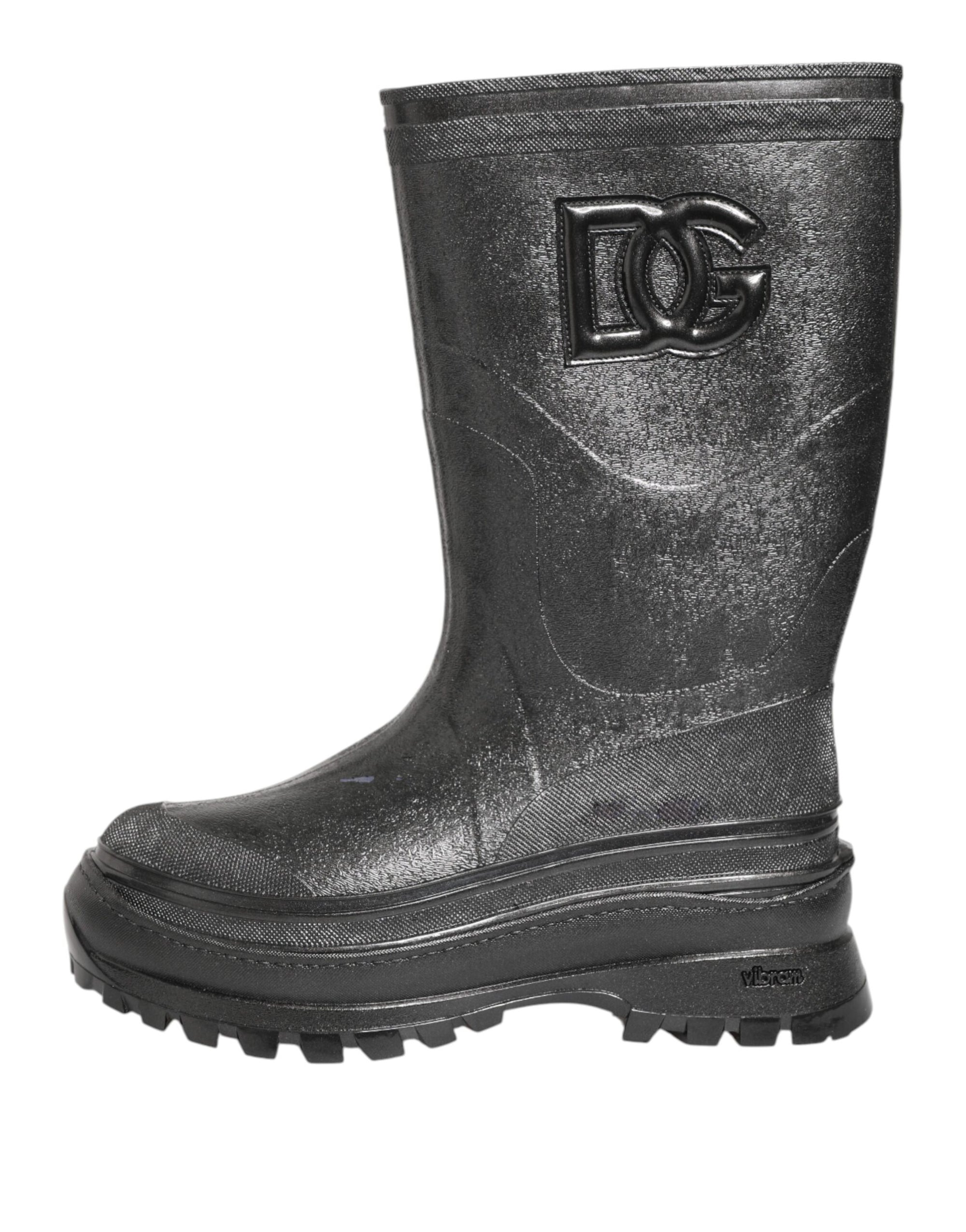 Dolce & Gabbana Metallic Black Pull On Rain Boots Shoes
