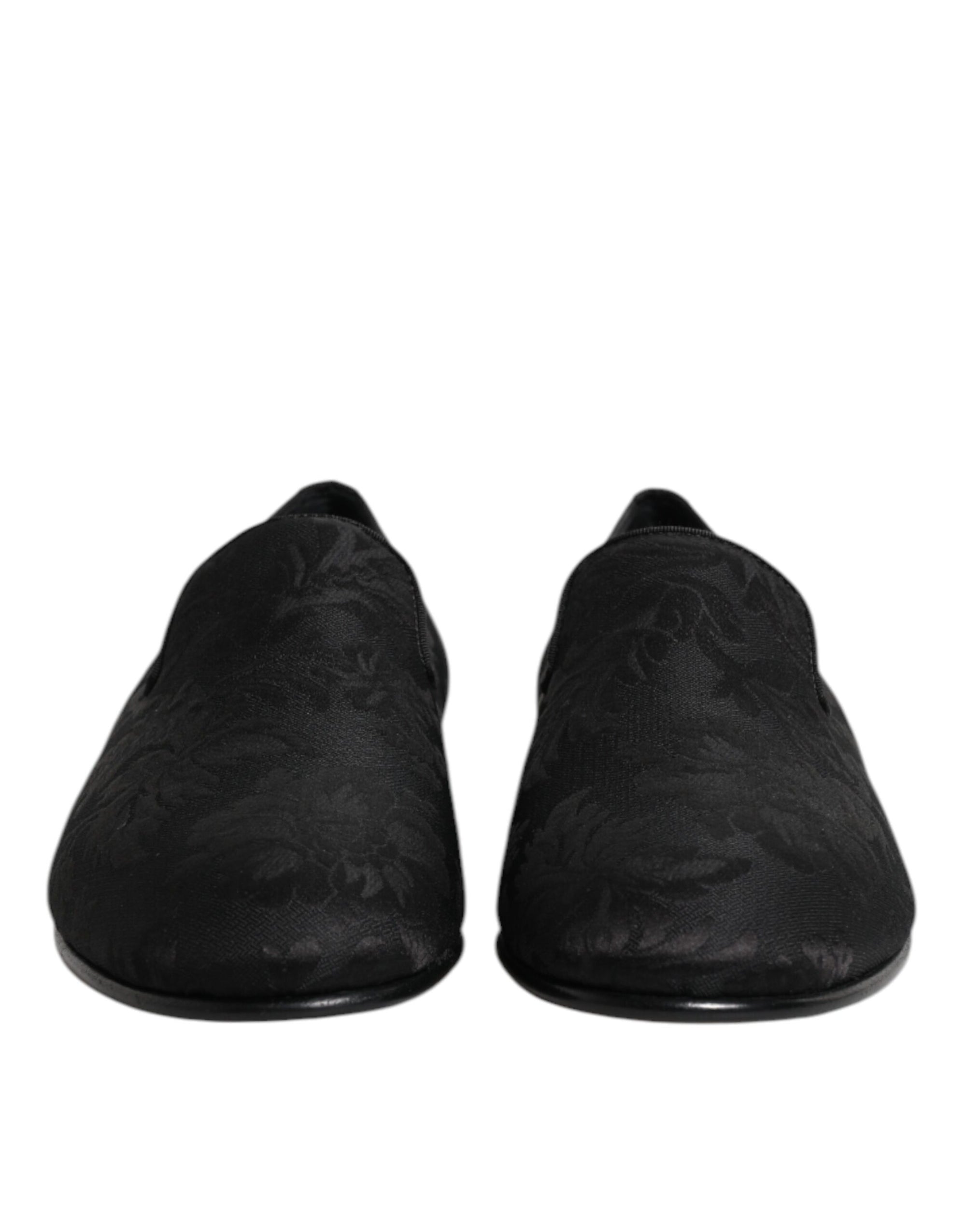 Dolce & Gabbana Black Floral Brocade Loafers Men Dress Shoes