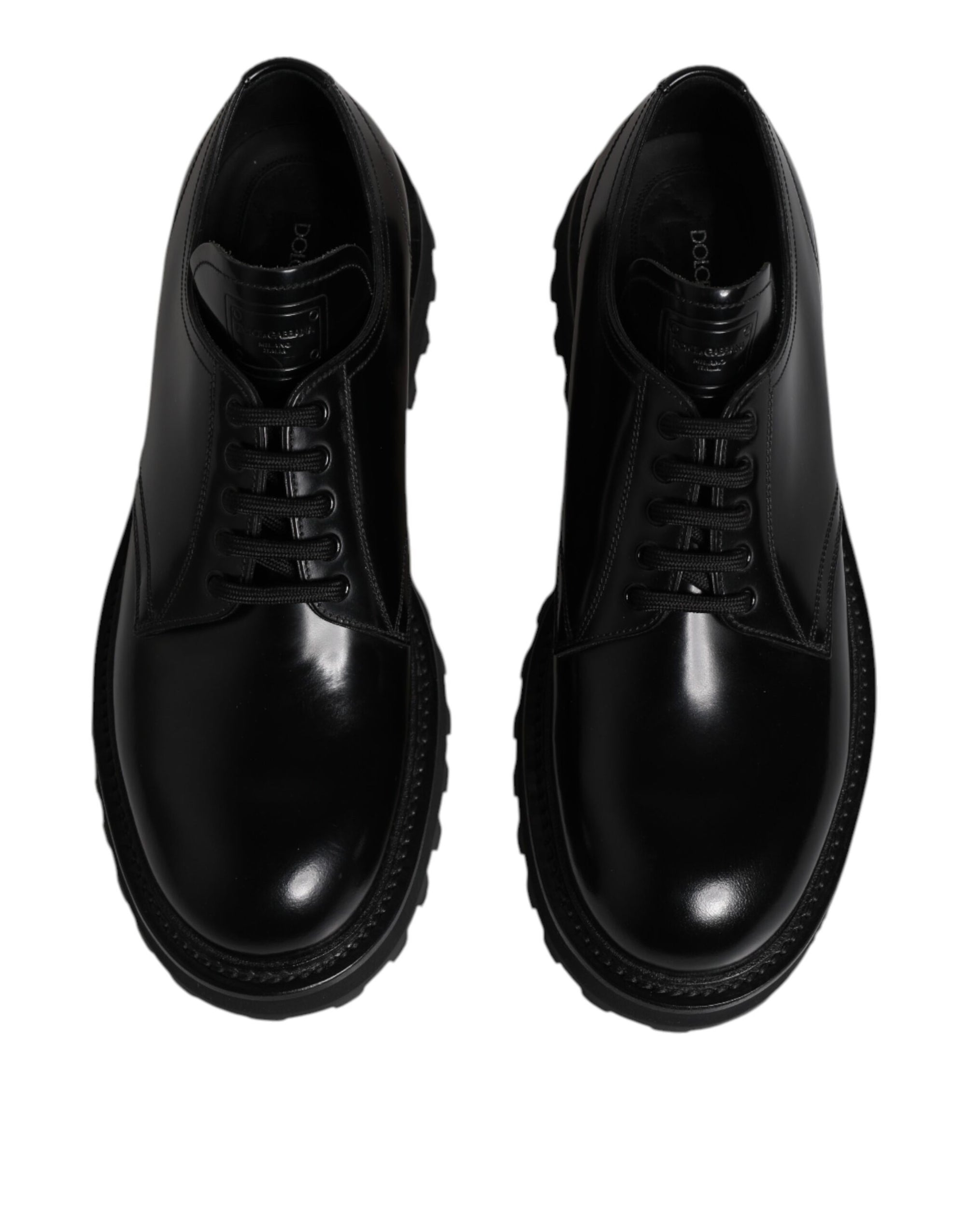 Dolce & Gabbana Black Leather Lace Up Trekking Dress Shoes