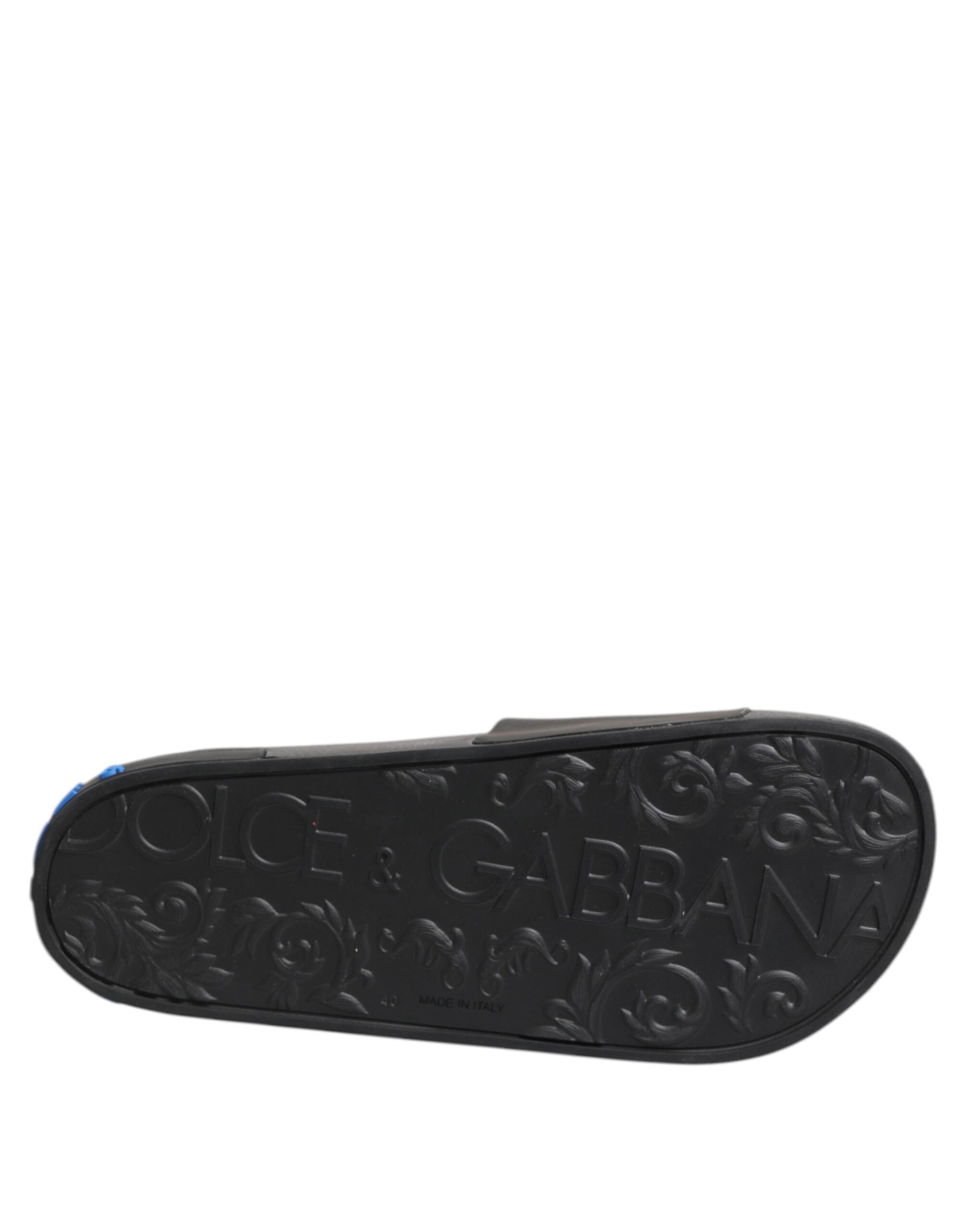 Dolce & Gabbana Black Leather Slides Flats Beachwear Shoes