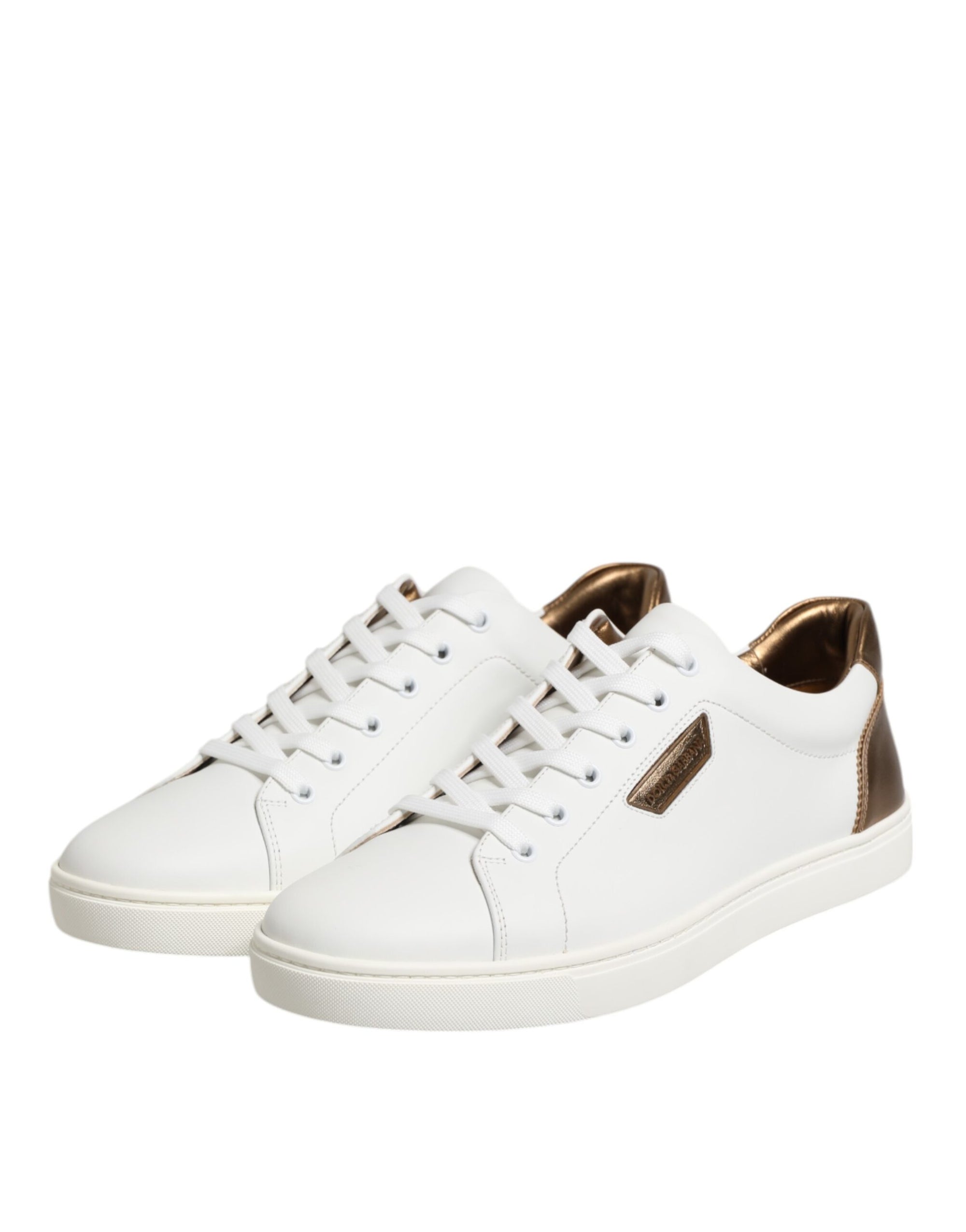 Dolce & Gabbana White Brown Leather Low Top Men Sneakers Shoes