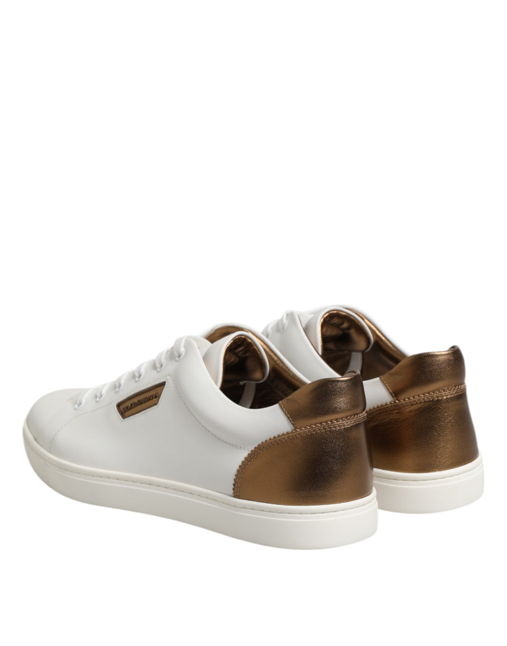 Dolce & Gabbana White Brown Leather Low Top Men Sneakers Shoes