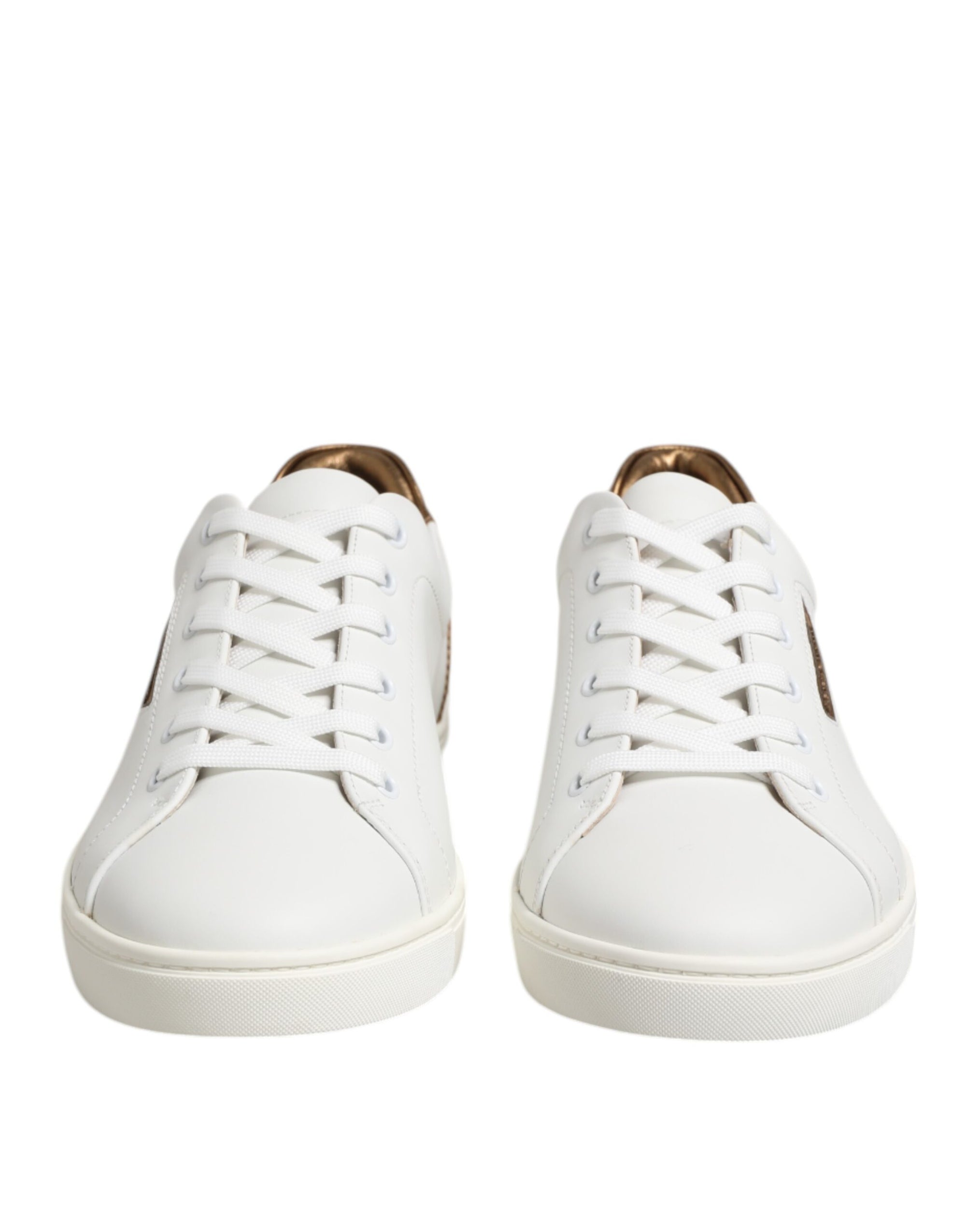 Dolce & Gabbana White Brown Leather Low Top Sneakers Shoes