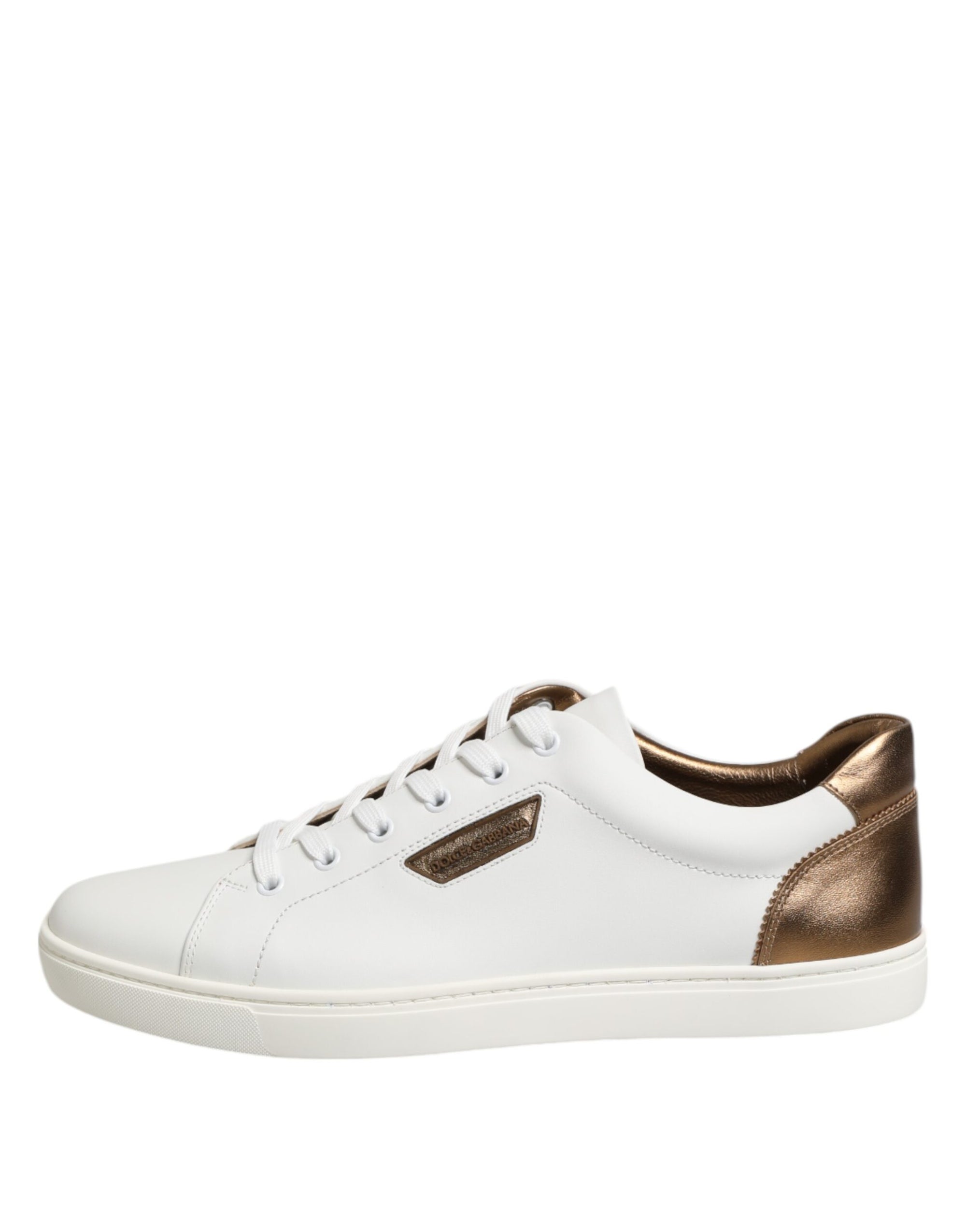 Dolce & Gabbana White Brown Leather Low Top Sneakers Shoes