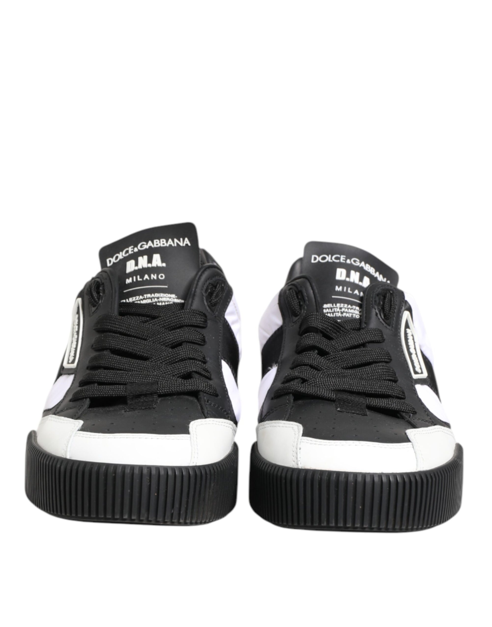 Dolce & Gabbana Black White Leather MIAMI Low Top Sneakers Shoes
