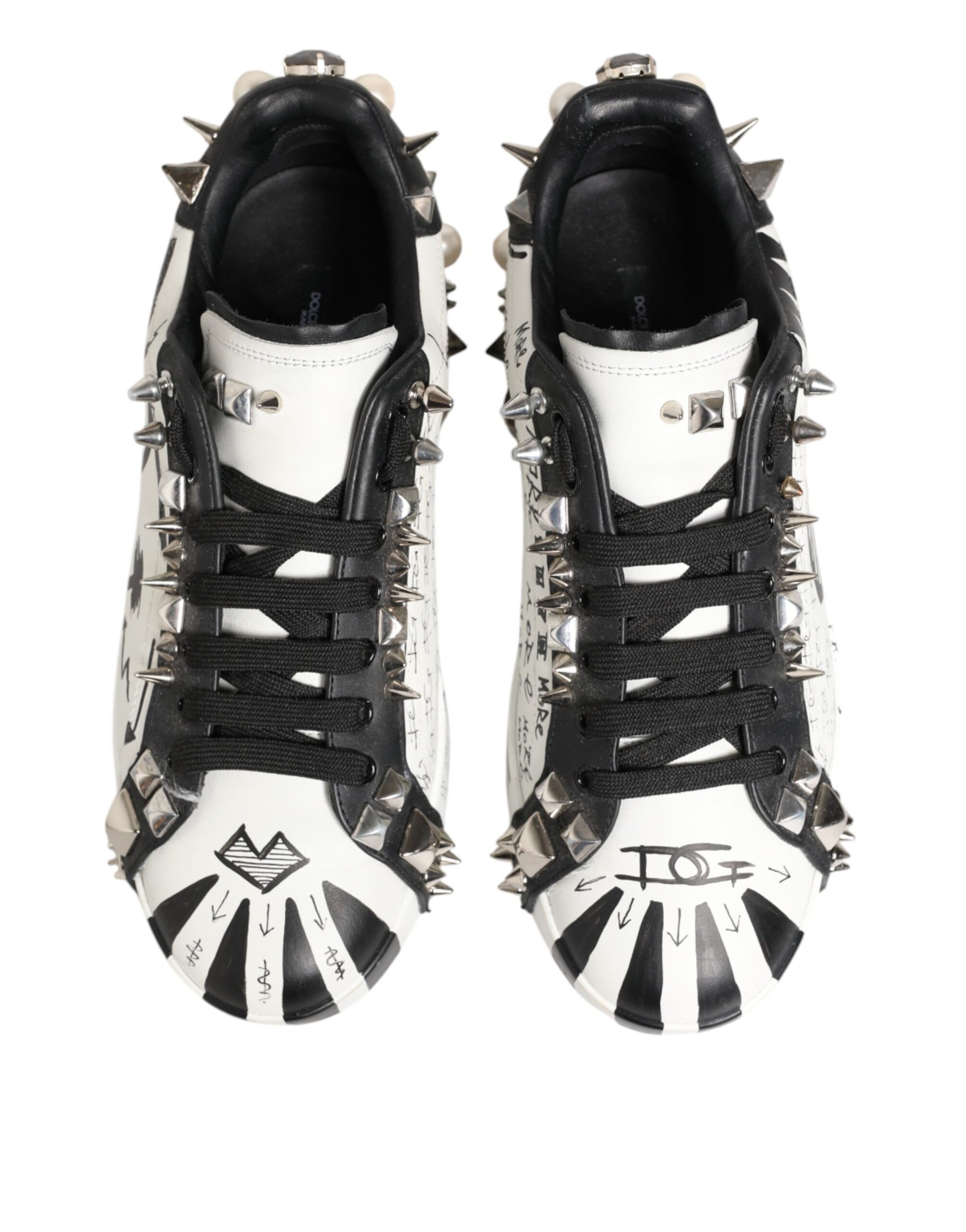 Dolce & Gabbana White Studded Printed Low Top Sneakers Shoes