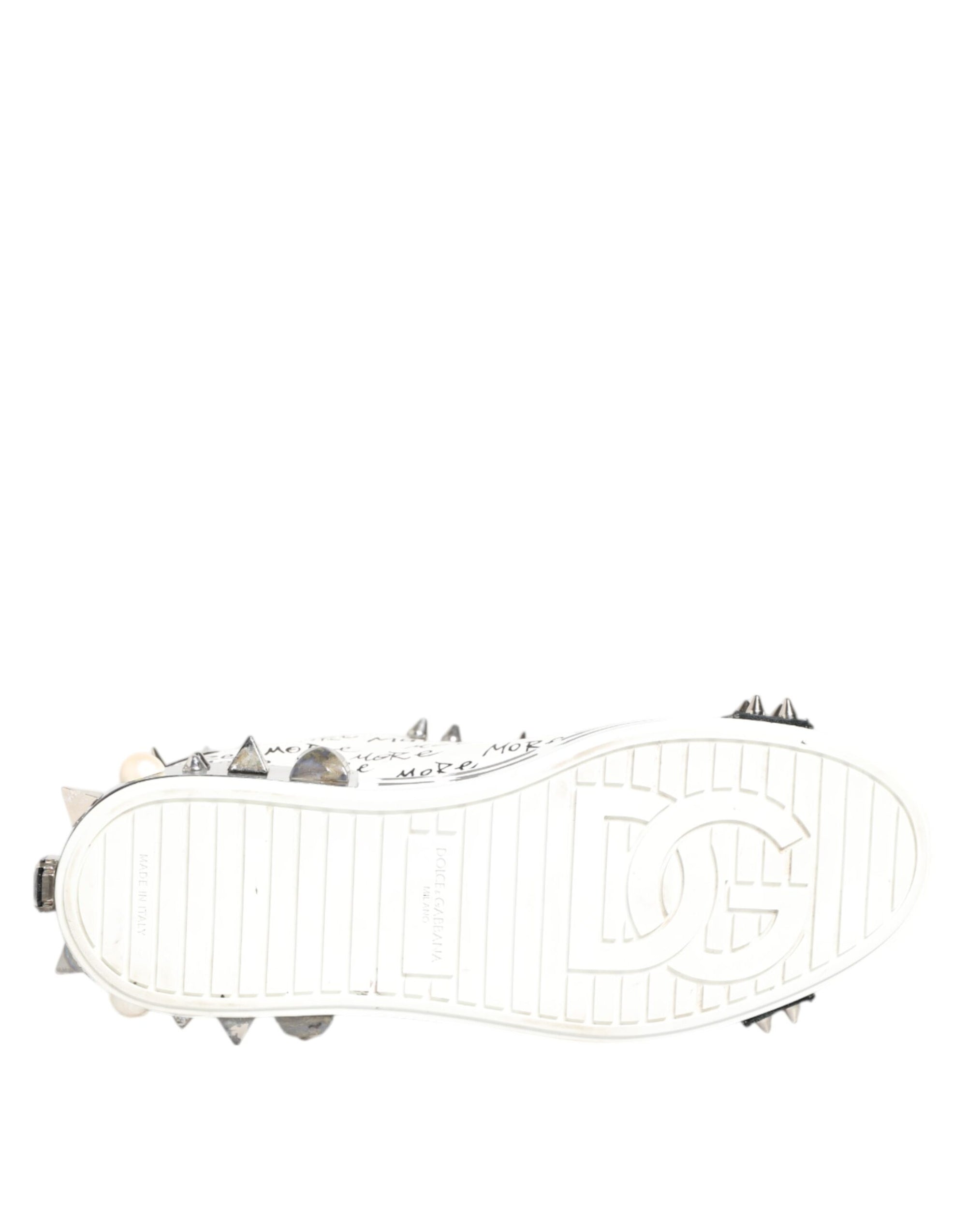 Dolce & Gabbana White Studded Printed Low Top Sneakers Shoes