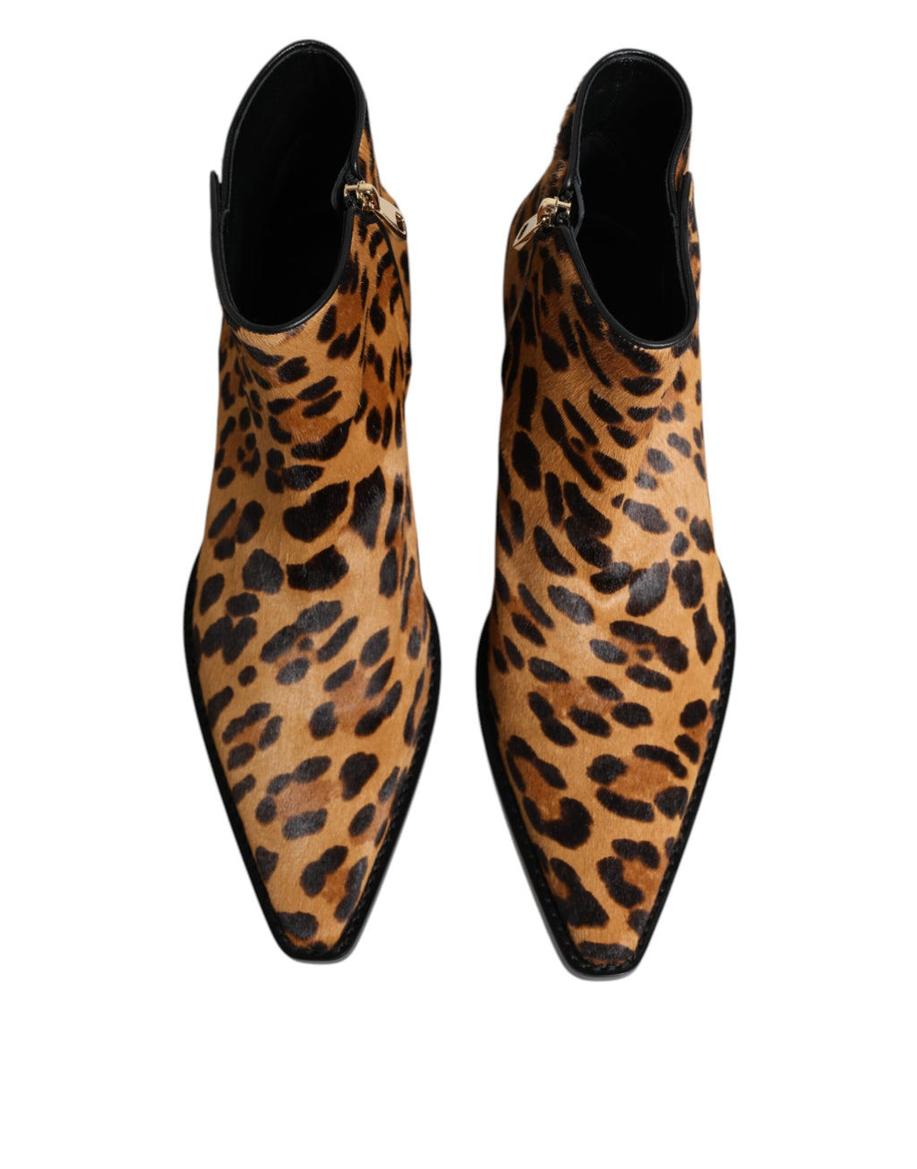 Dolce & Gabbana Brown Leopard Calf Fur Ankle Boots Shoes