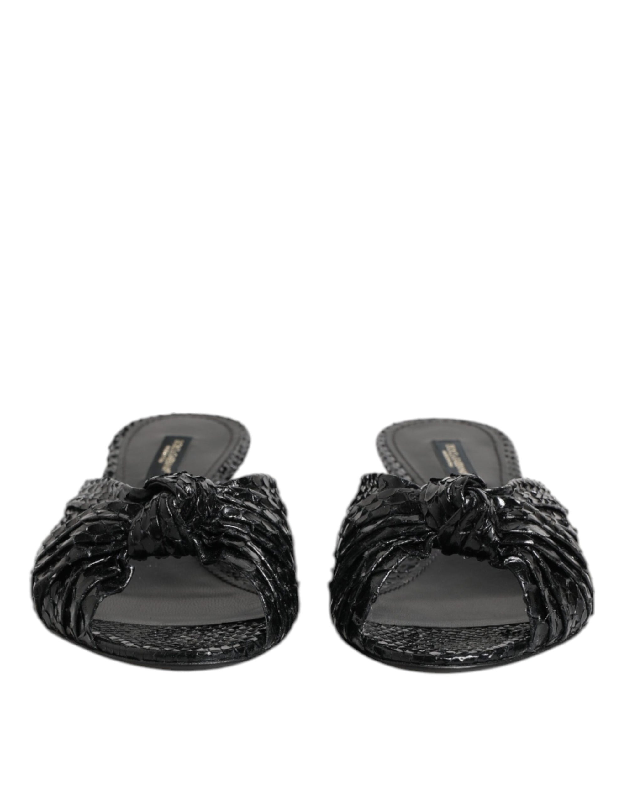 Dolce & Gabbana Black Leather Heels Slides Sandals Shoes