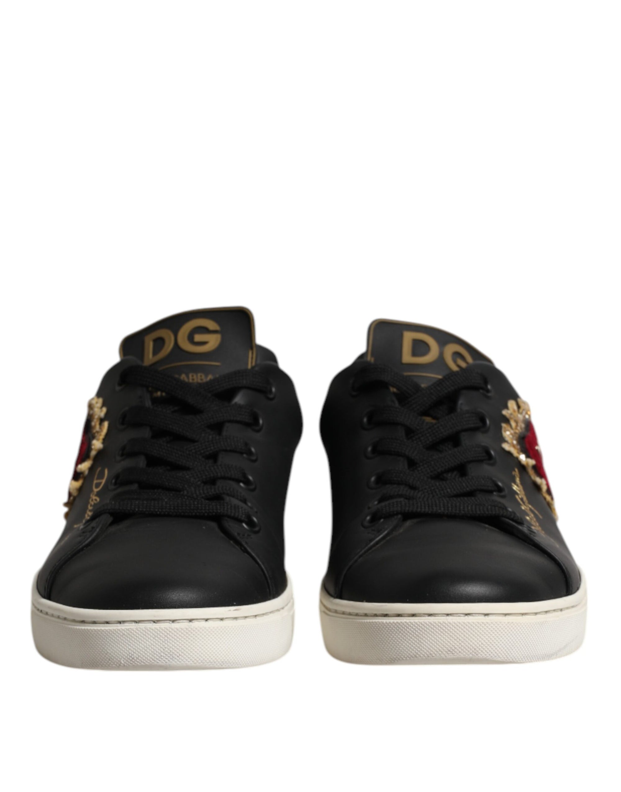 Dolce & Gabbana Black Leather Sacred Heart Sneakers Shoes