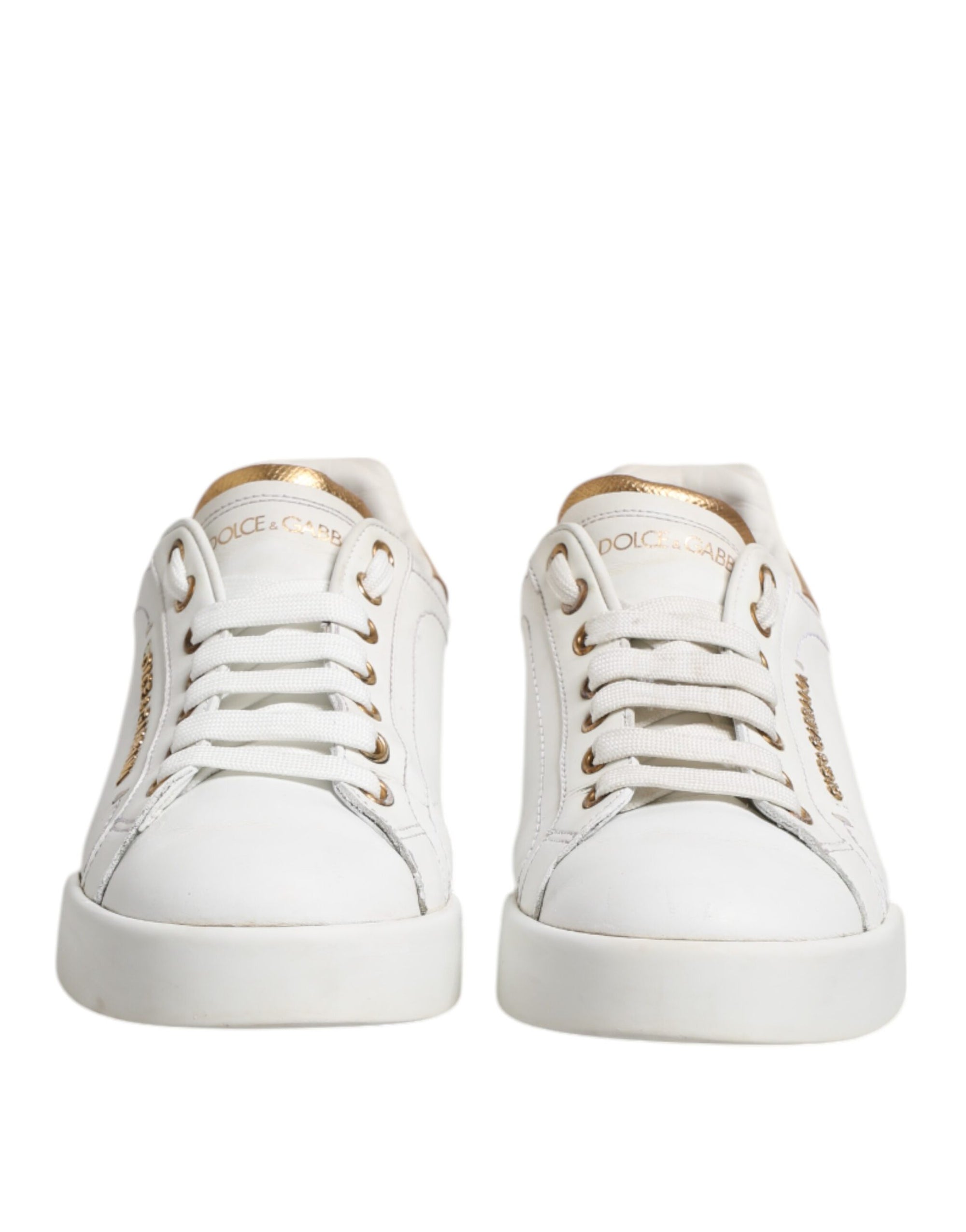 Dolce & Gabbana White Leather Low Top Women Sneakers Shoes