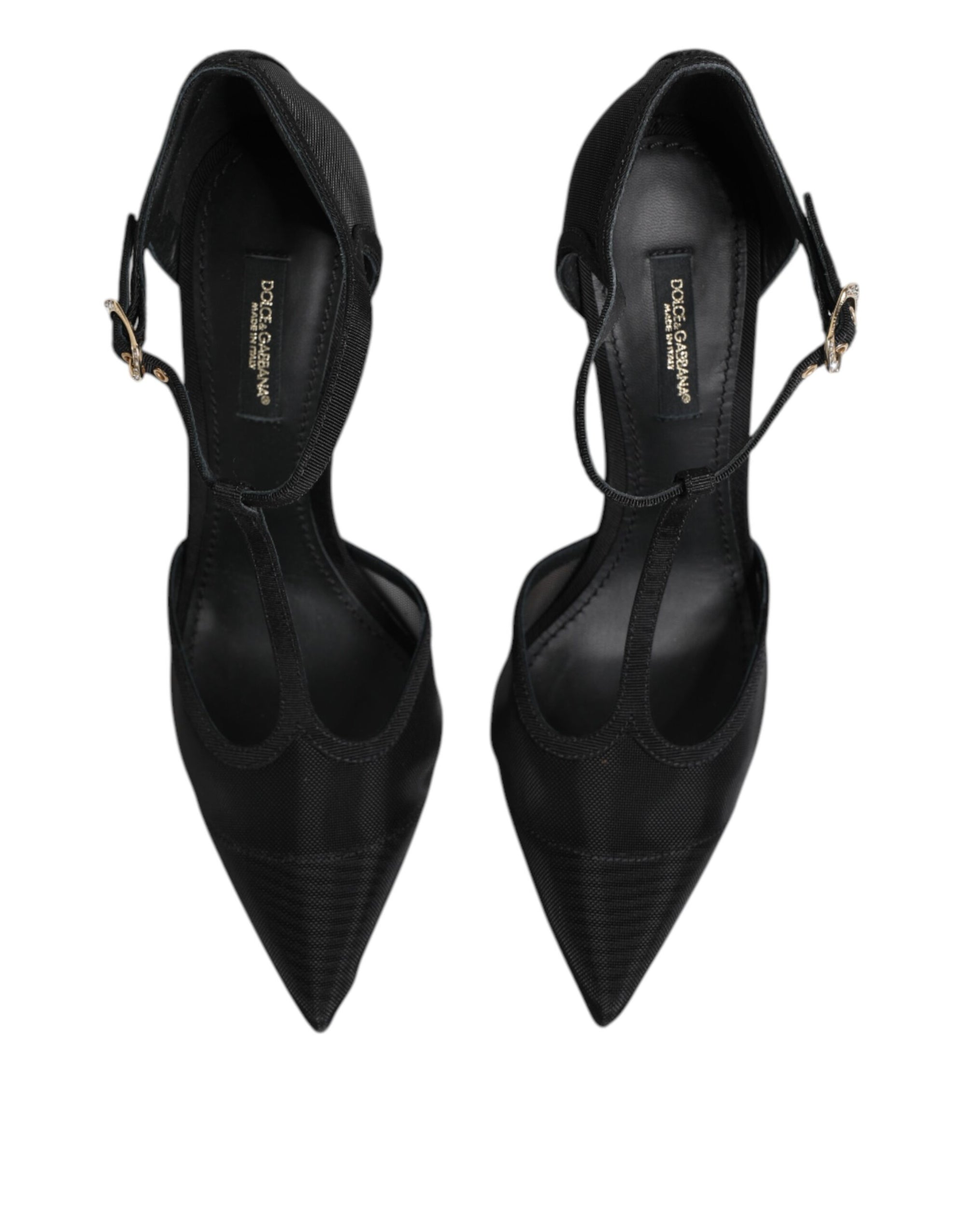 Dolce & Gabbana Black Mesh T-strap Stiletto High Heels Shoes