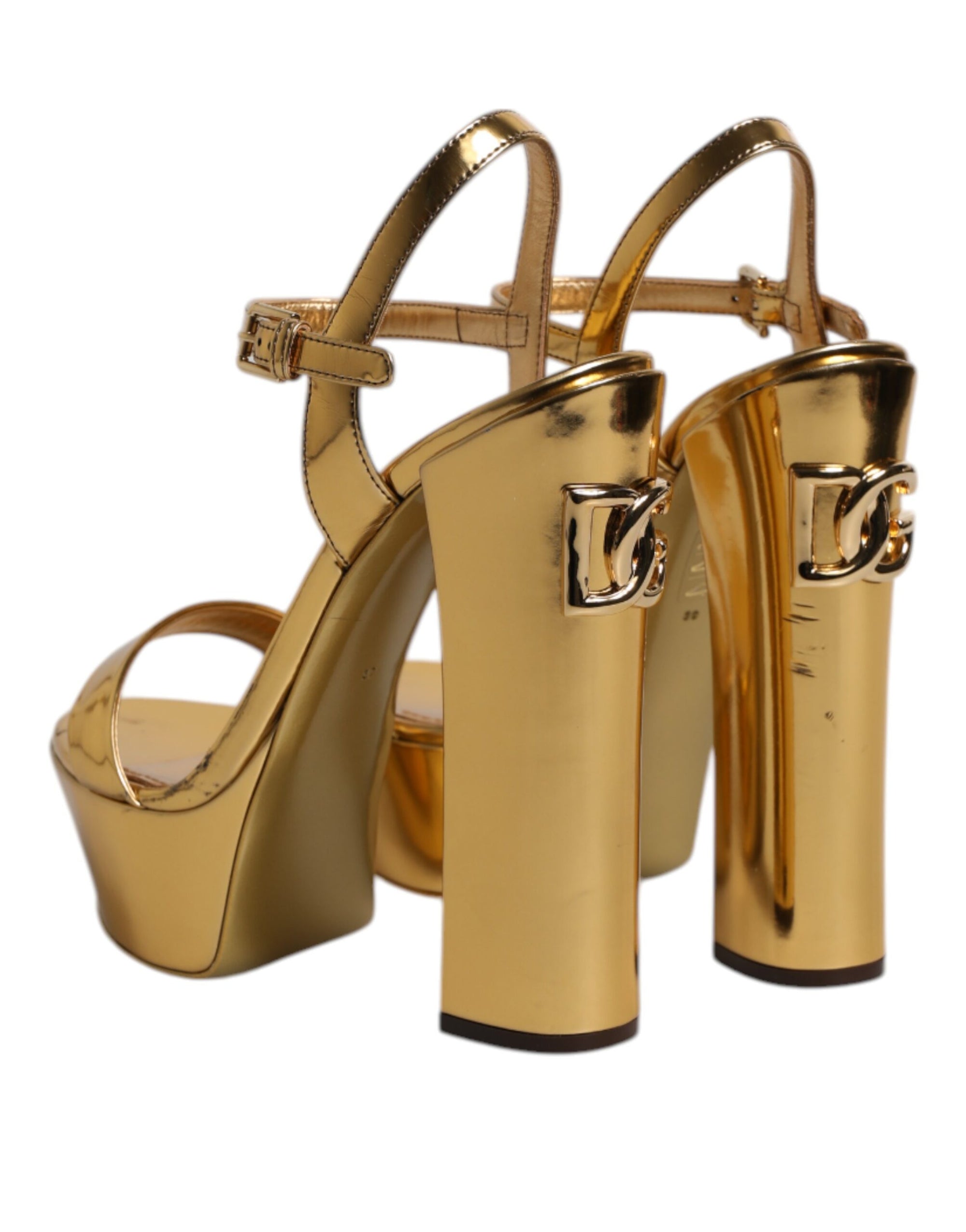 Dolce & Gabbana Gold Leather Platform Keira Sandals Shoes