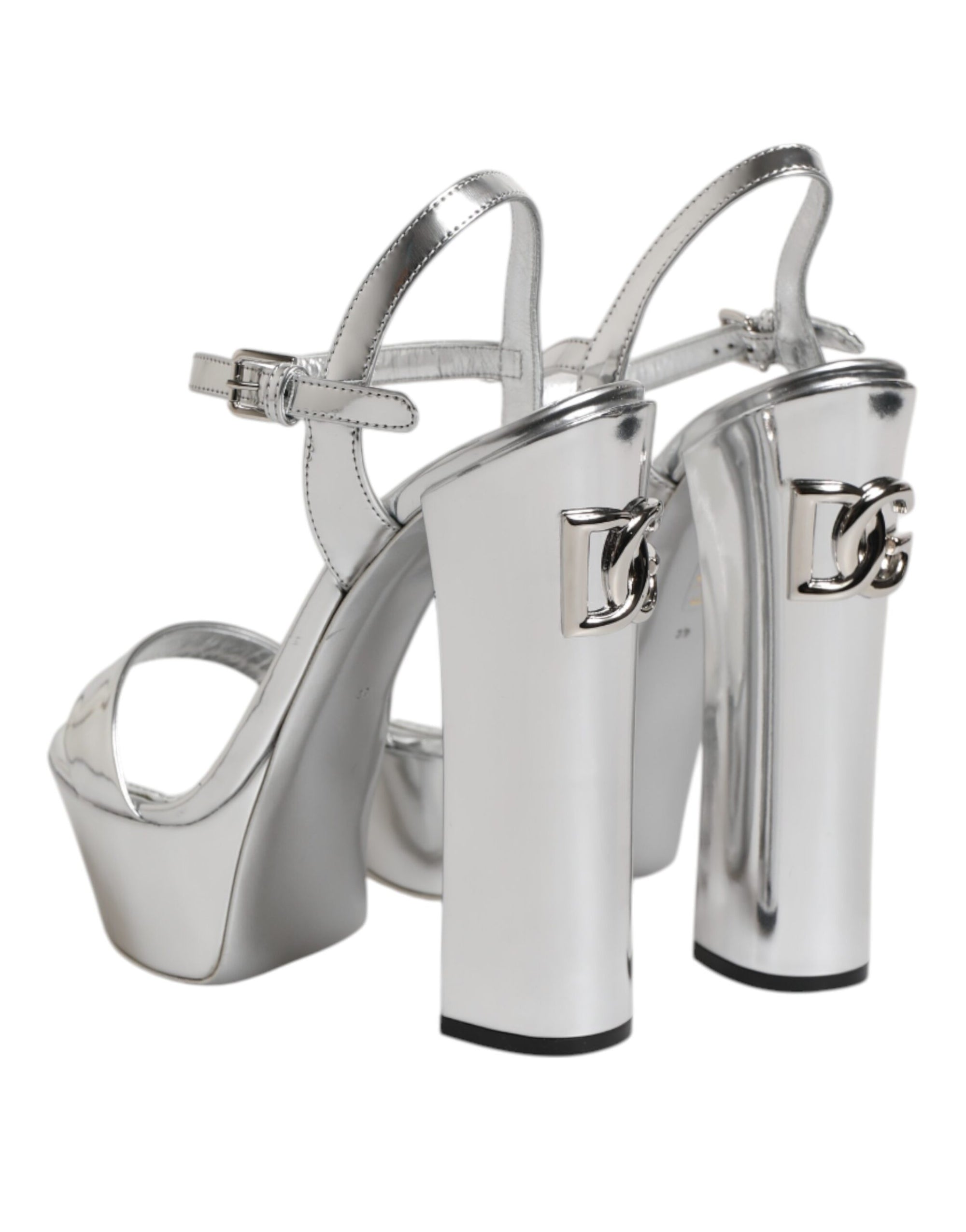 Dolce & Gabbana Silver Leather Platform Keira Sandals Shoes