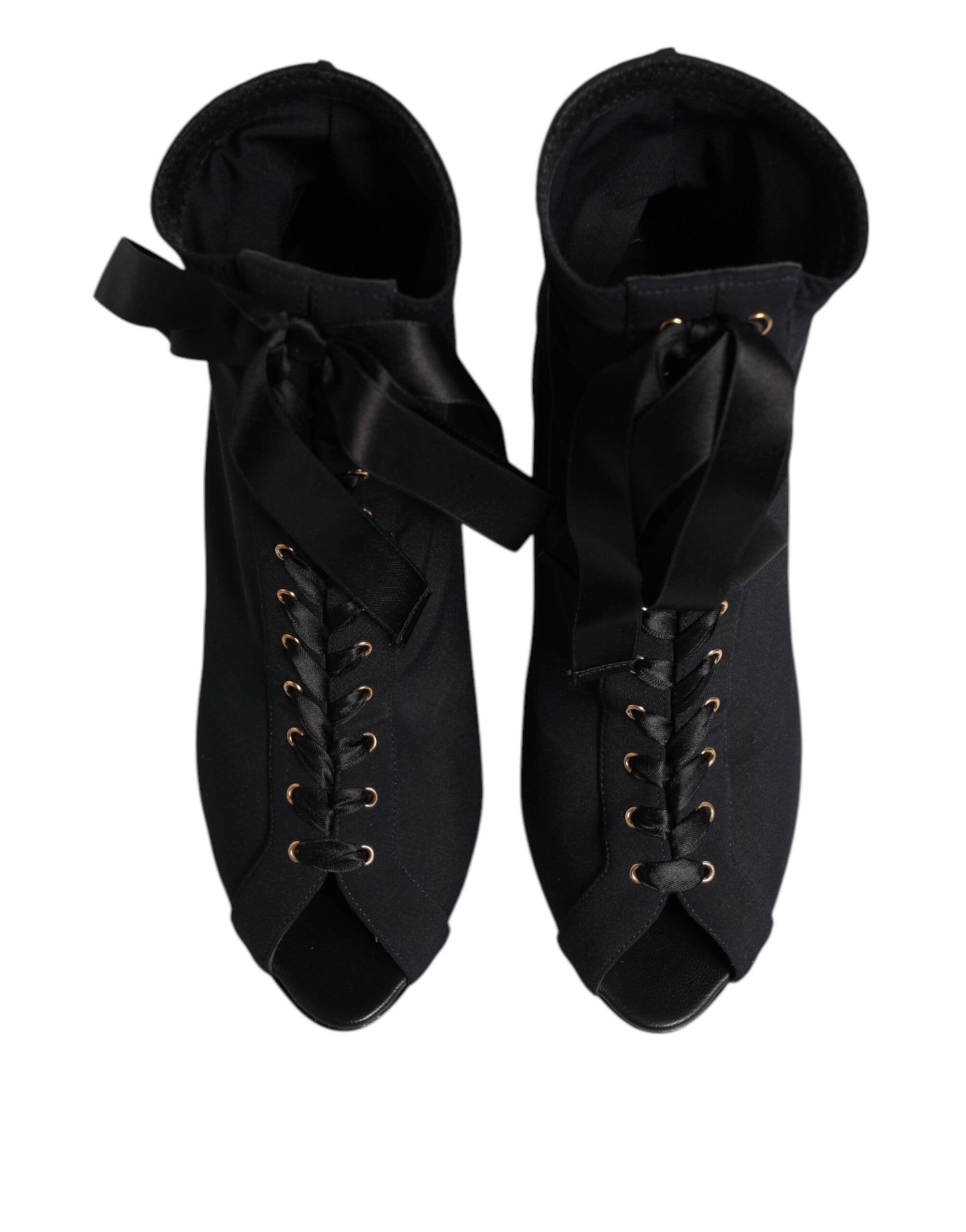 Dolce & Gabbana Black Stiletto Heels Lace Up Boots Shoes