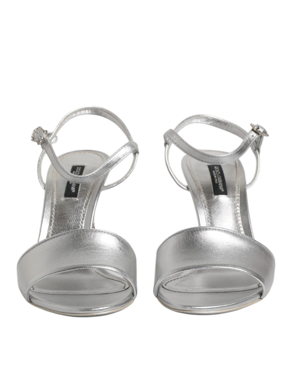 Dolce & Gabbana Silver Leather DG Heels Keira Sandals Shoes
