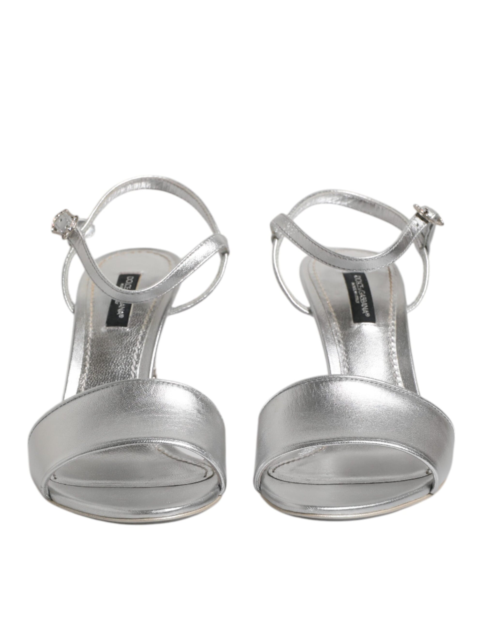 Dolce & Gabbana Silver Leather DG Heels Keira Sandals Shoes