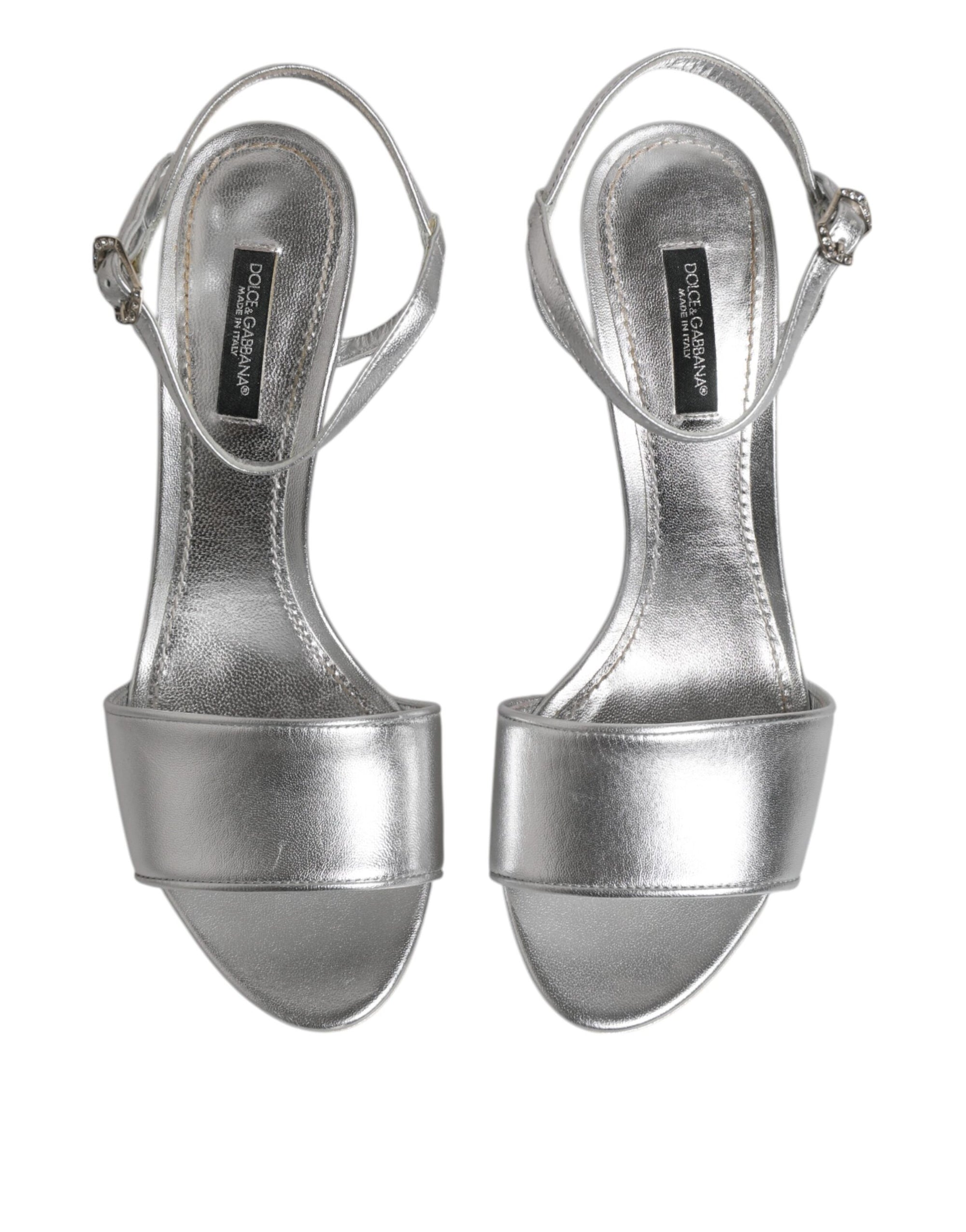 Dolce & Gabbana Silver Leather DG Heels Keira Sandals Shoes