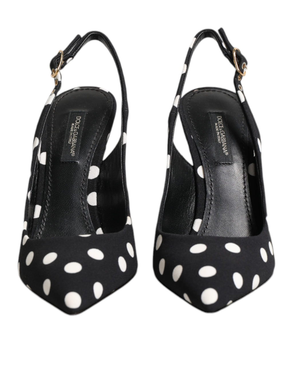 Dolce & Gabbana Black White Dotted Stiletto Slingback Shoes