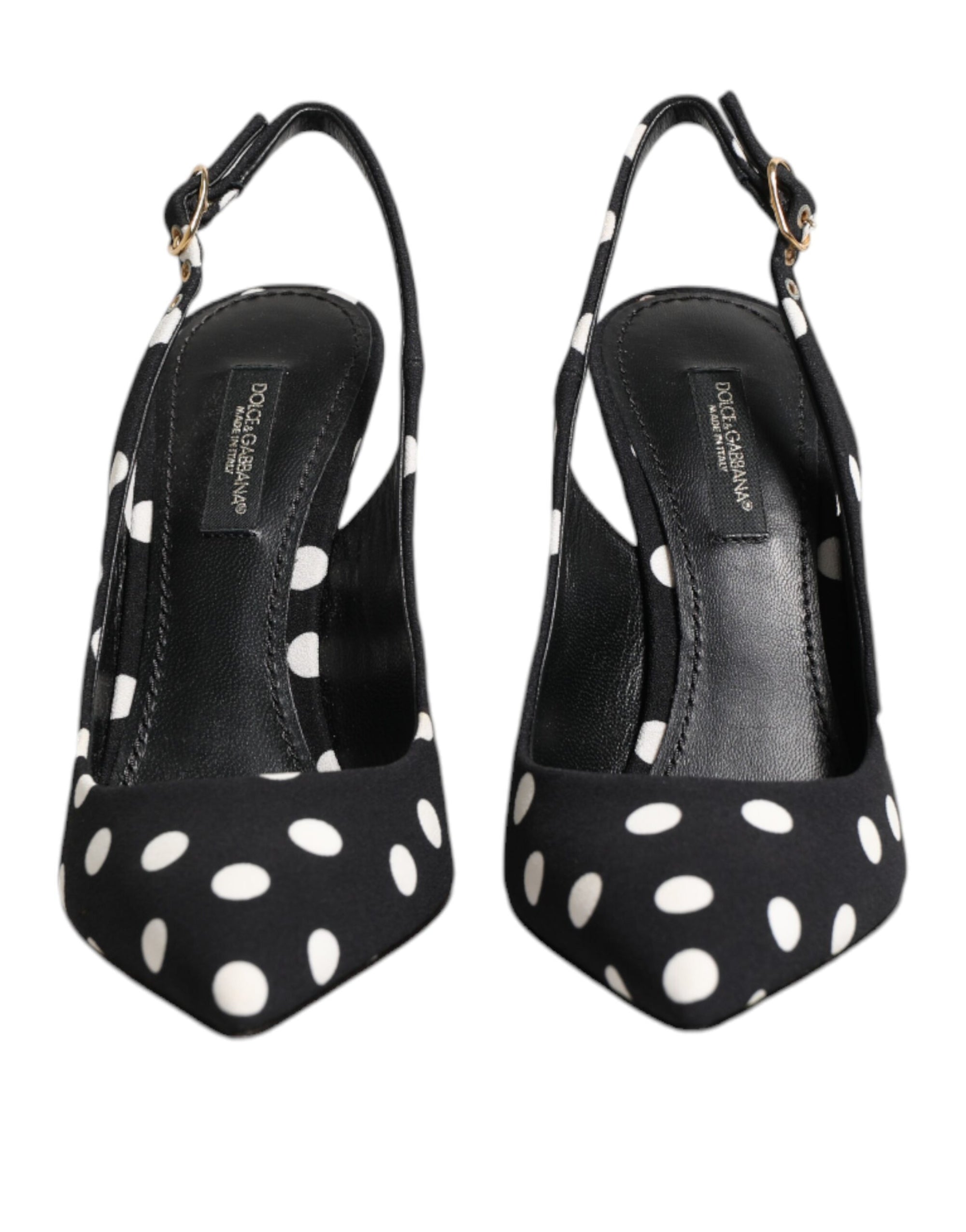 Dolce & Gabbana Black White Dotted Stiletto Slingback Shoes