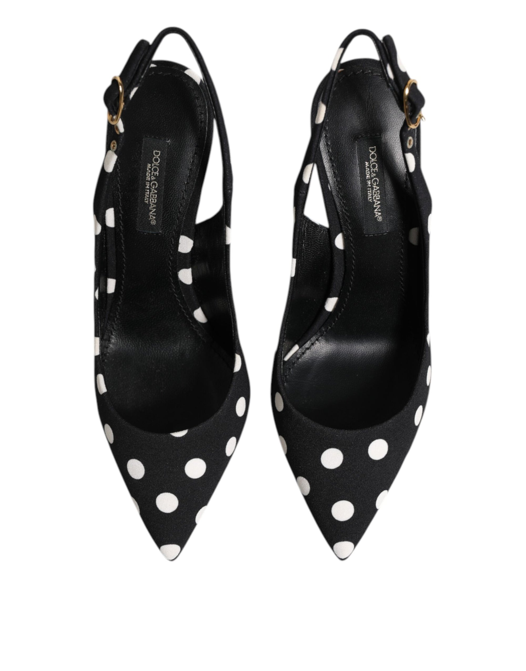 Dolce & Gabbana Black White Dotted Stiletto Slingback Shoes