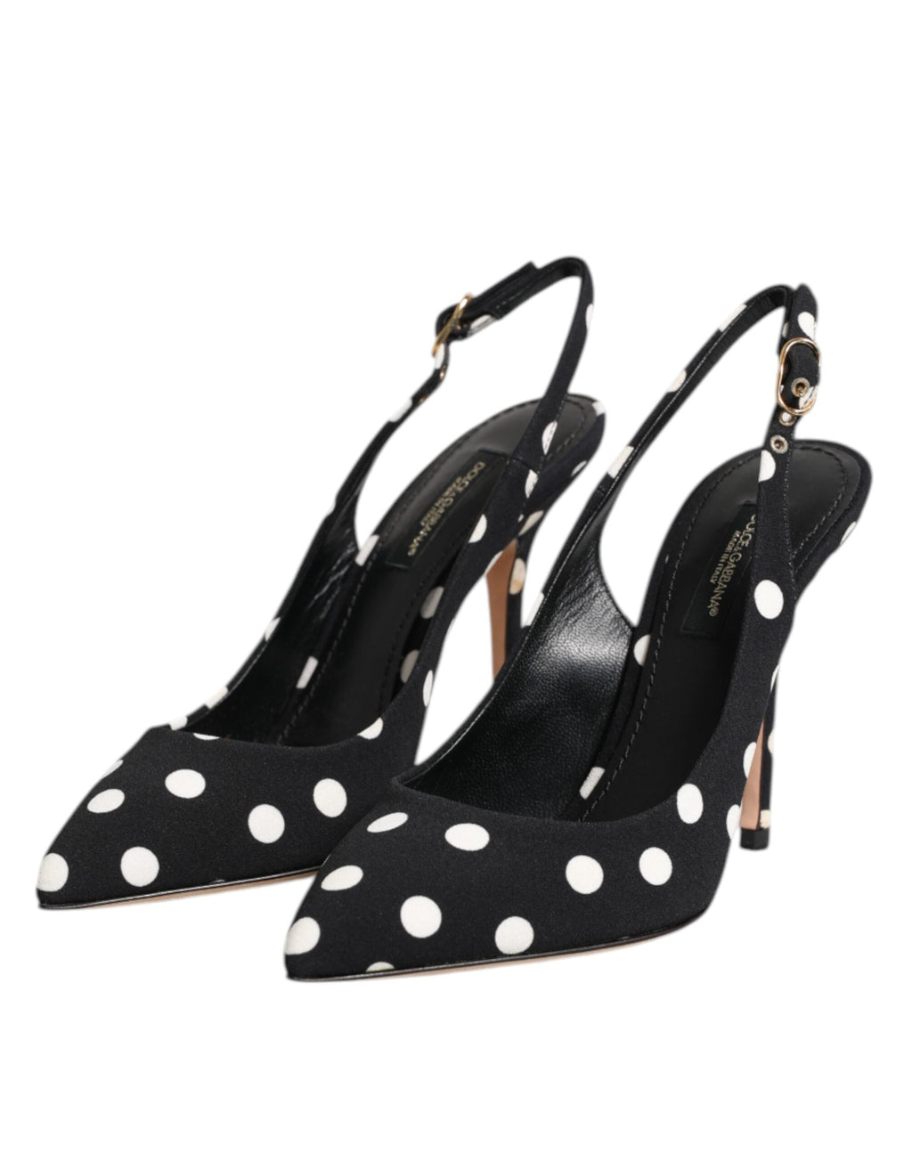 Dolce & Gabbana Black White Dotted Stiletto Slingback Shoes