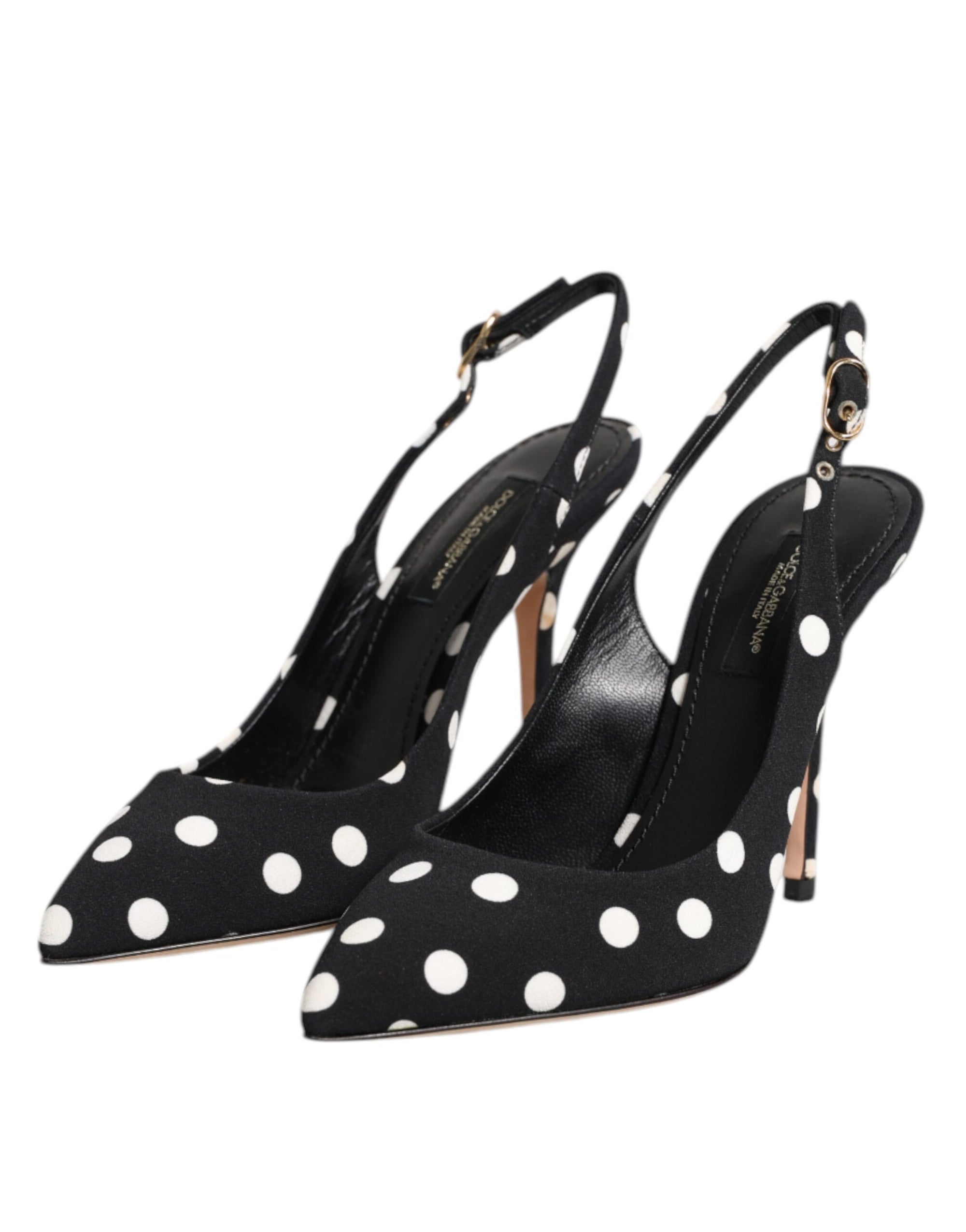 Dolce & Gabbana Black White Dotted Stiletto Slingback Shoes
