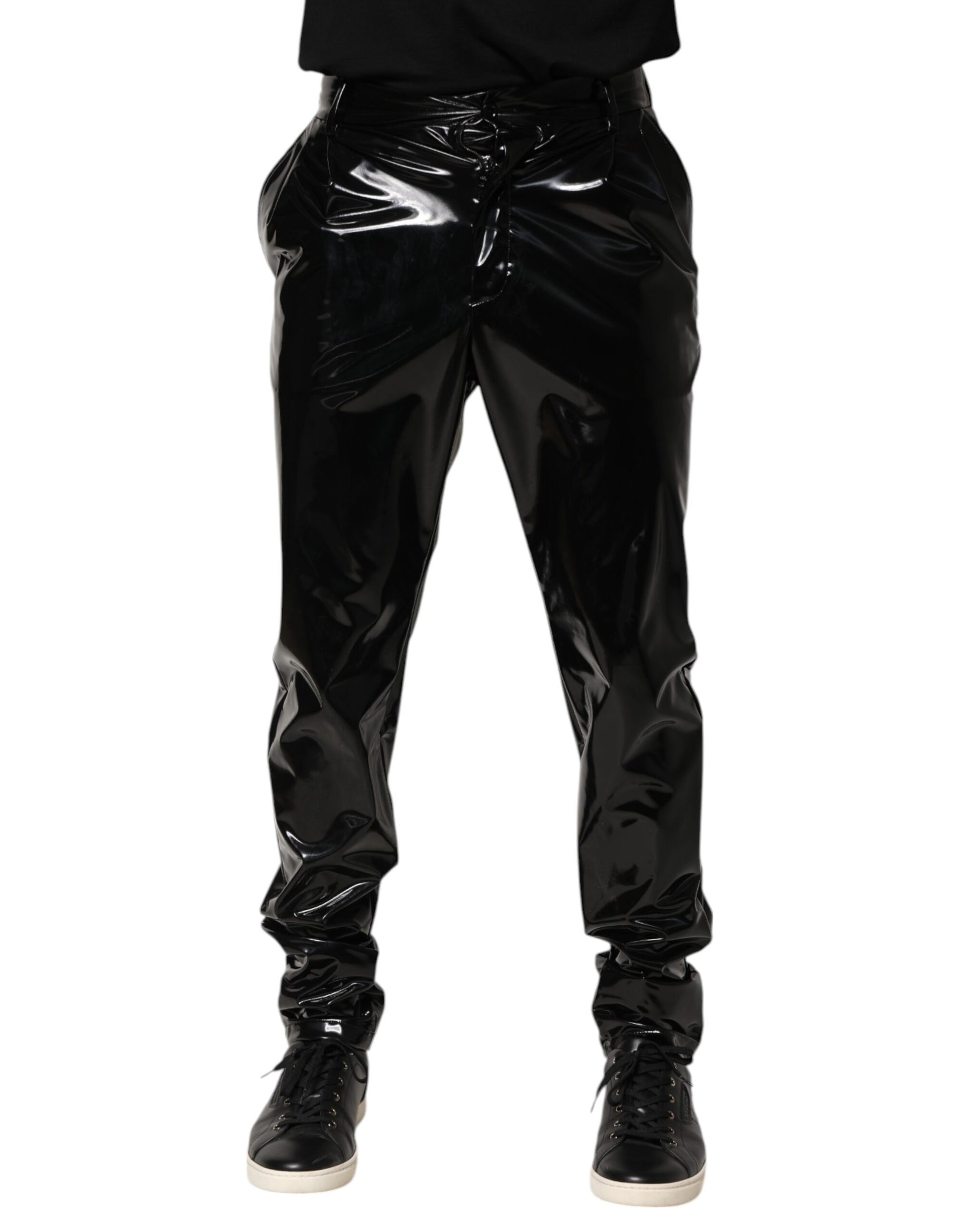 Dolce & Gabbana Black Polyester Mid Waist Men Trouser Pants
