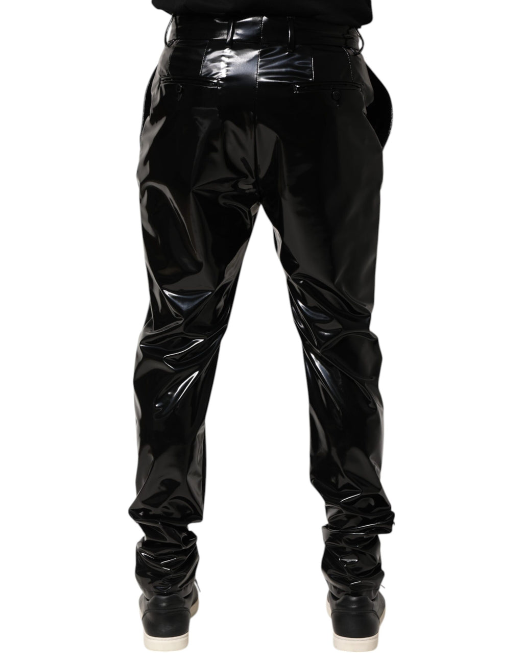 Dolce & Gabbana Black Polyester Mid Waist Men Trouser Pants